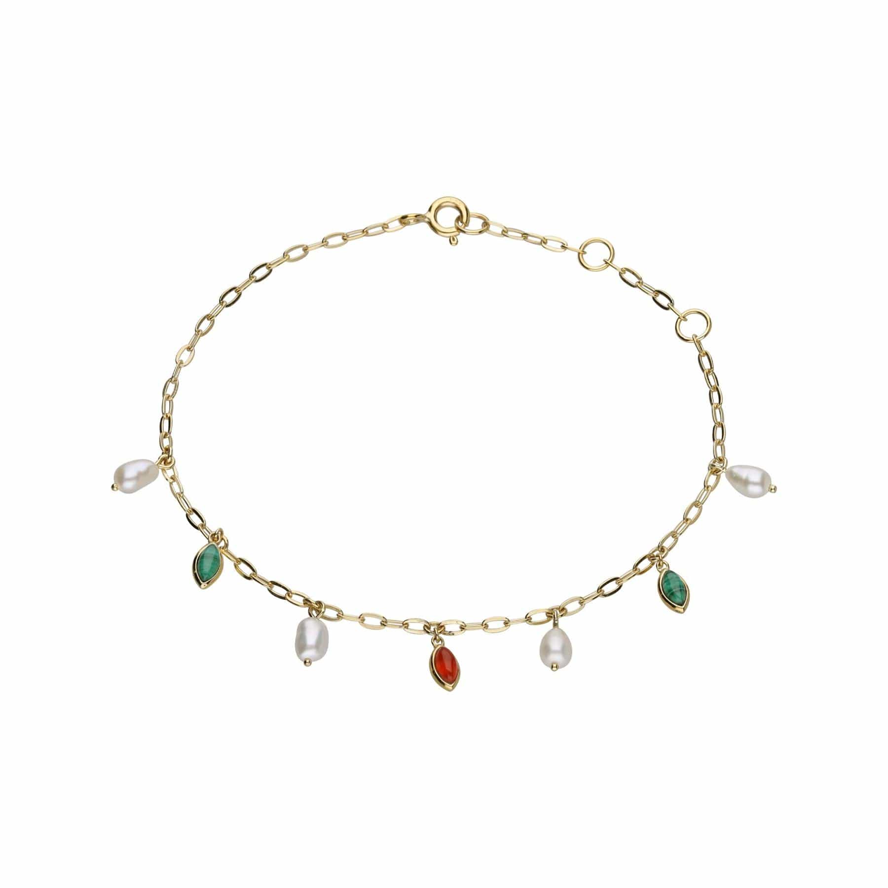 253L146501925 ECFEW™ Creator Dyed Carnelian, Malachite & Pearl Chain Bracelet In Sterling Silver 1