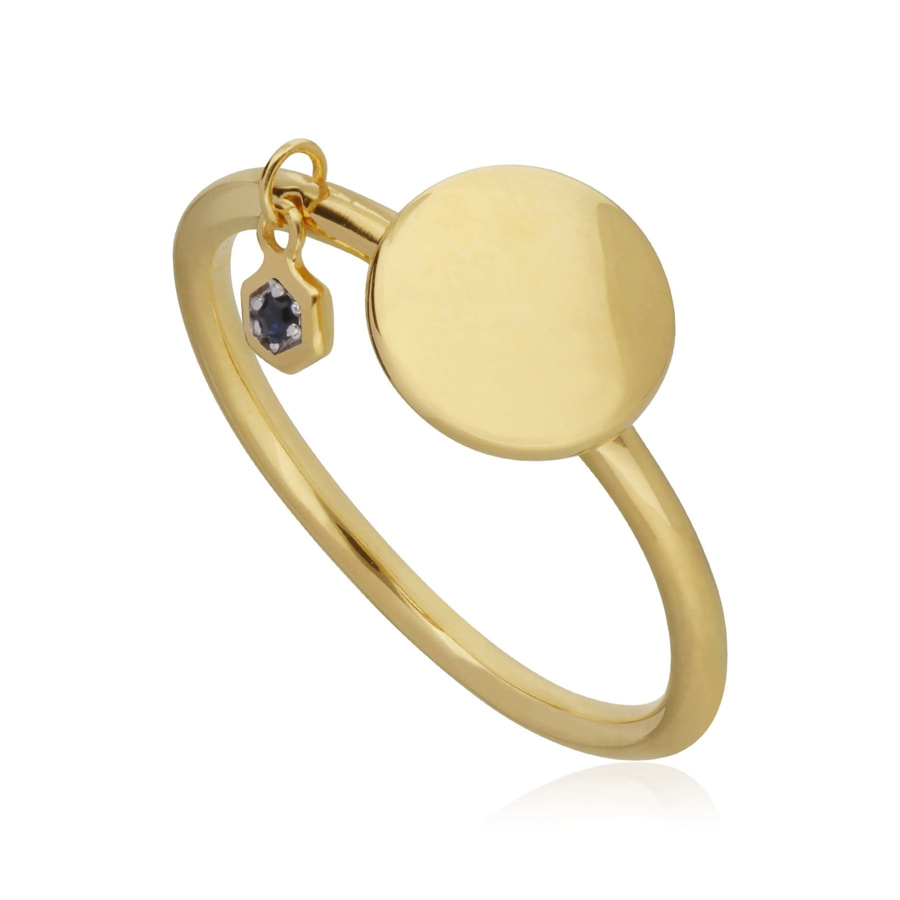 Sapphire Engravable Ring in Yellow Gold Plated Sterling Silver - Gemondo