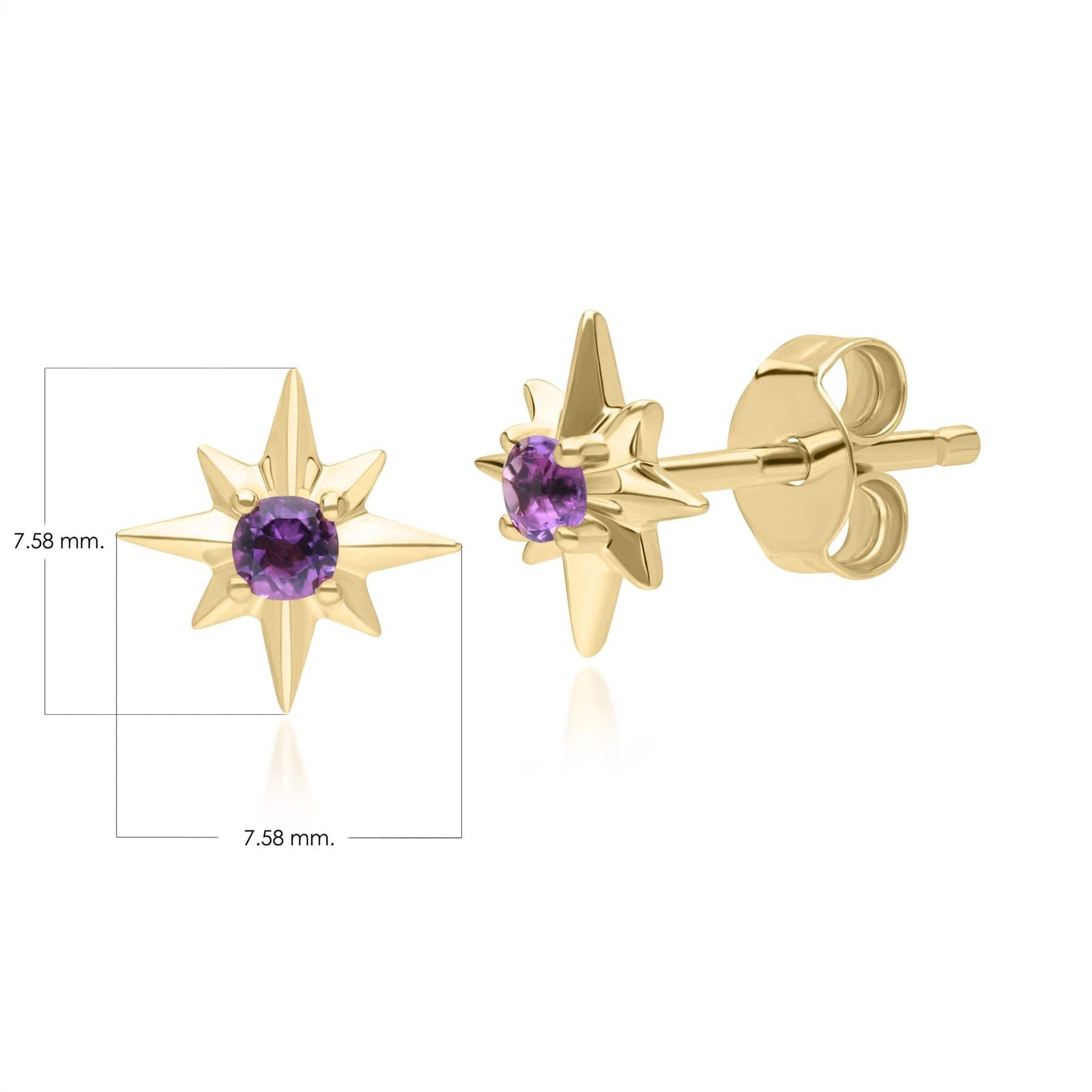 135E1821029 Night Sky Amethyst Star Stud Earrings in 9ct Yellow Gold Dimensions