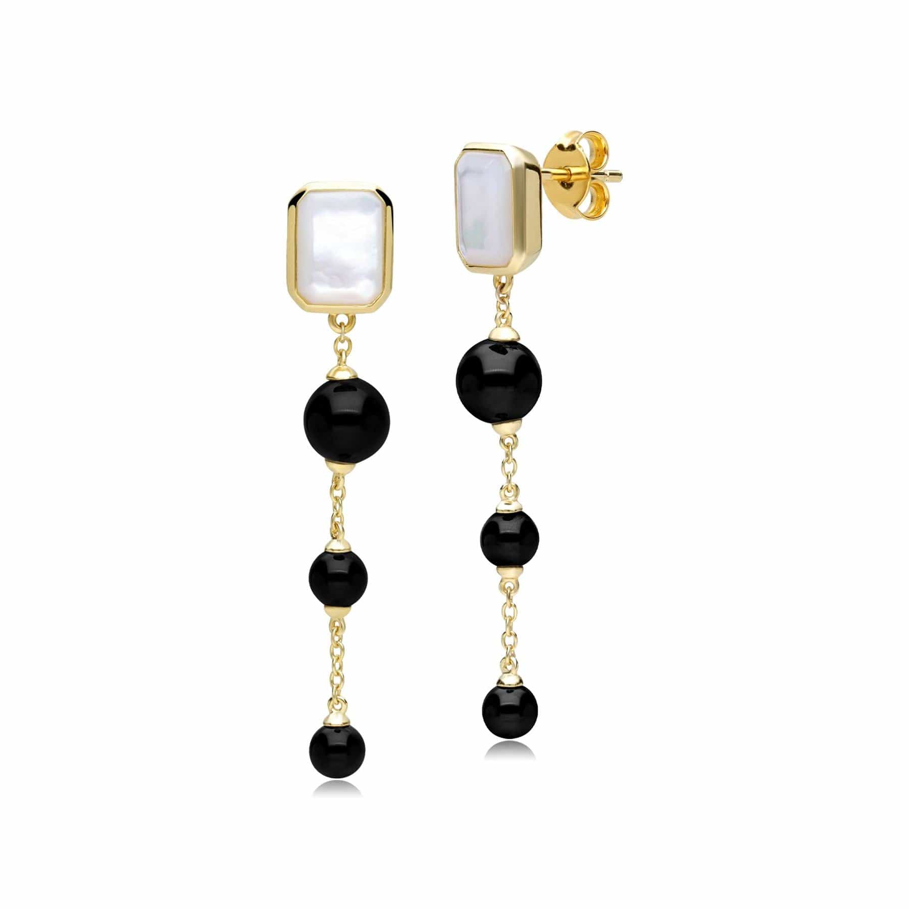 270E034701925 ECFEW™ Unifier Mother of Pearl & Onyx Dangle Drop Earrings In Sterling Silver 1