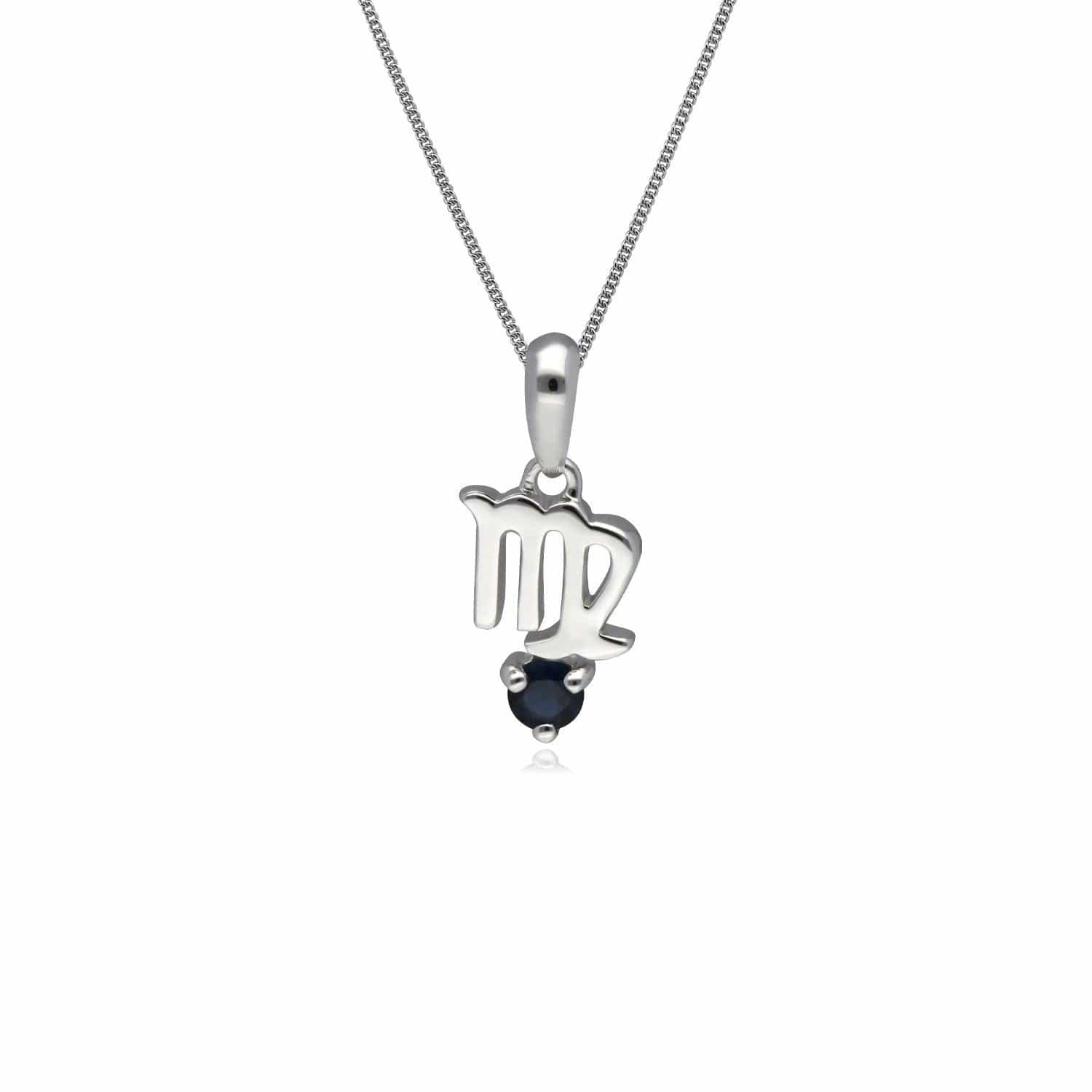 162P0239019 Sapphire Virgo Zodiac Charm Necklace in 9ct White Gold 1