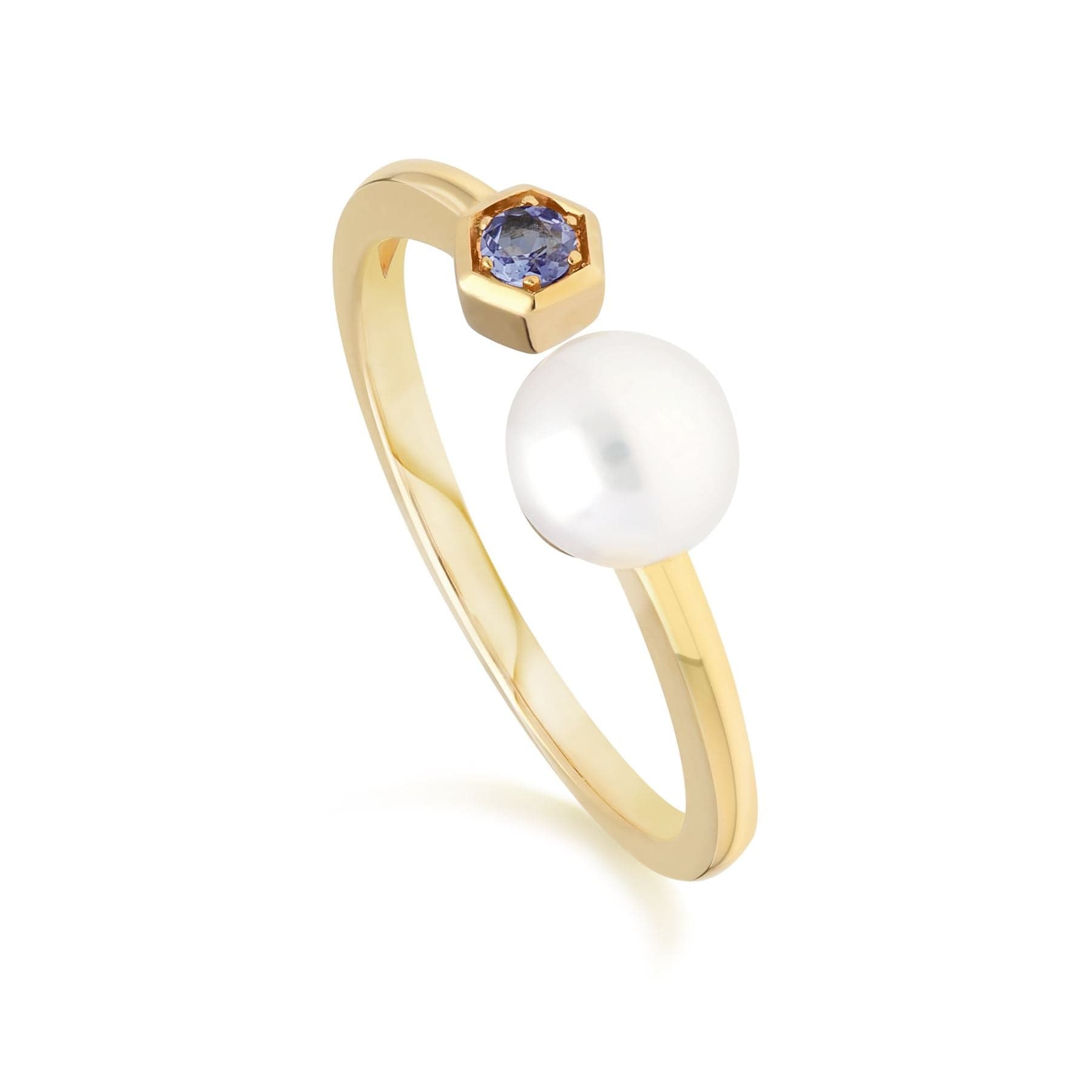 135R1840039 Modern Pearl & Tanzanite Open Ring in 9ct Gold 1