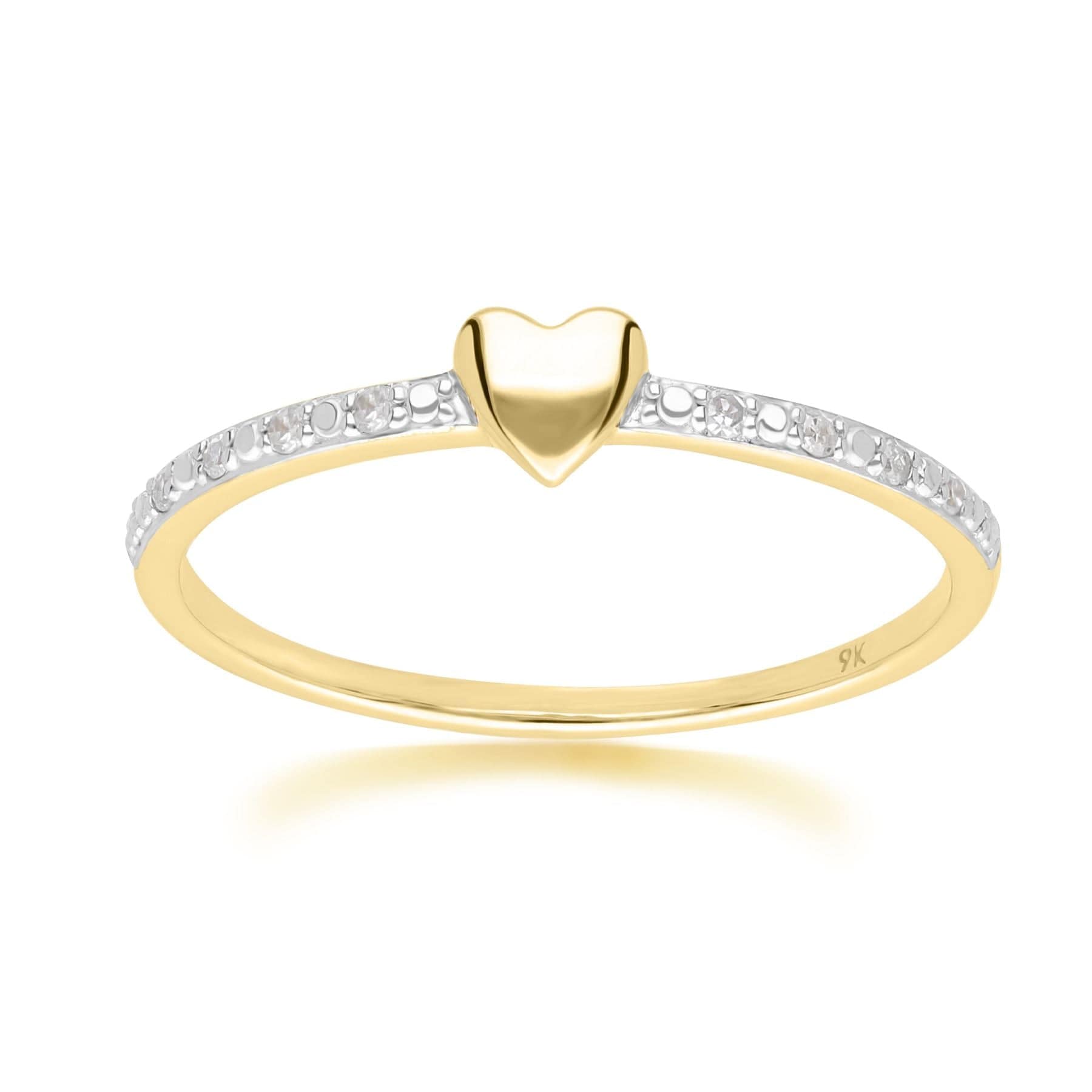 191R0936019 Dainty Love Heart Diamond Band Ring in 9ct Yellow Gold Front