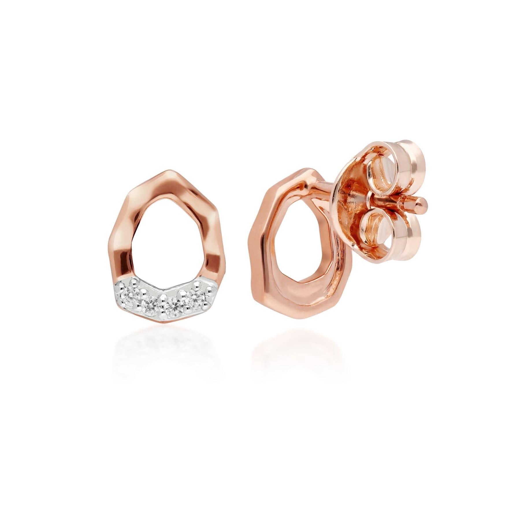 191E0401019 Diamond Pave Asymmetric Stud Earrings in 9ct Rose Gold 2