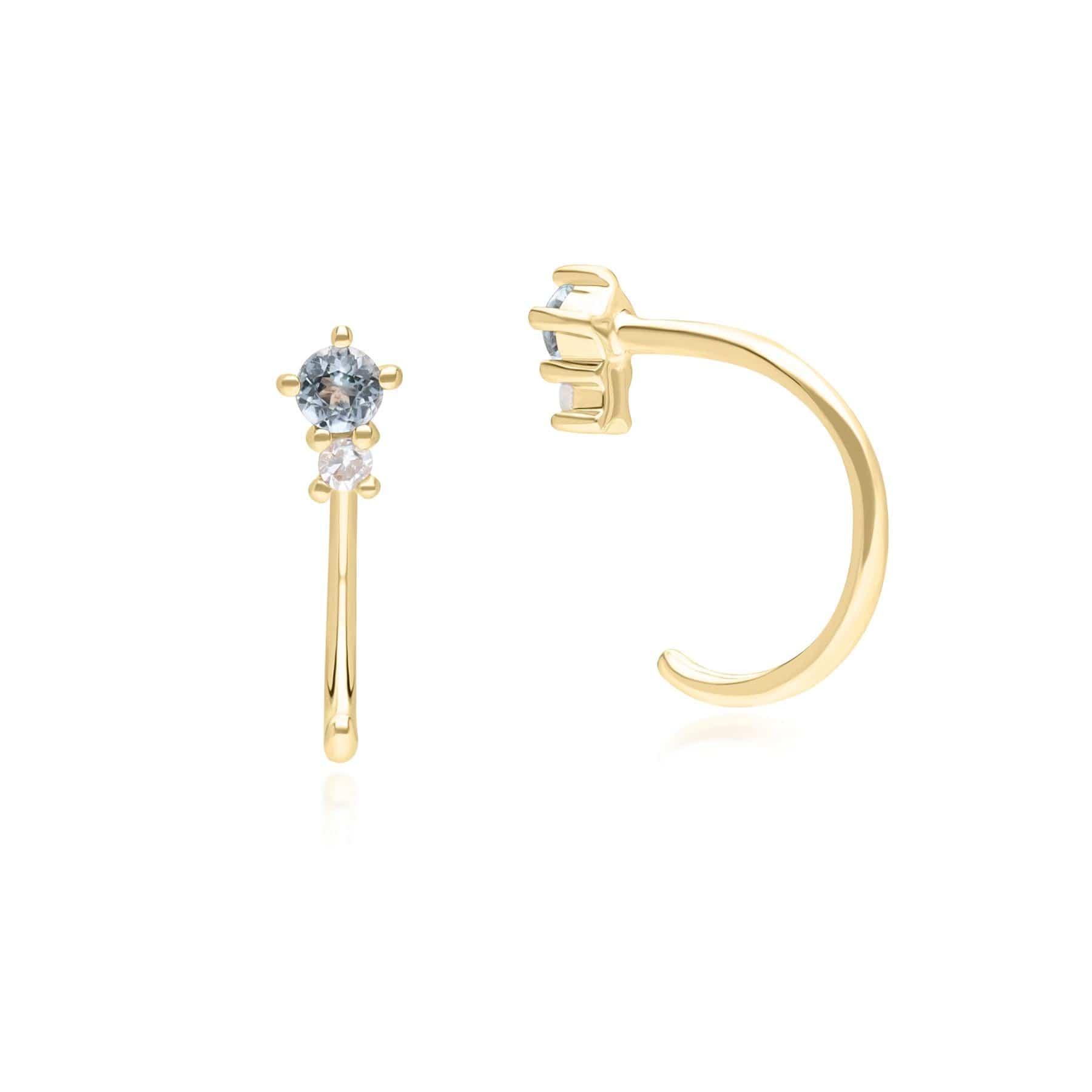 Modern Classic Sky Blue Topaz & Diamond Pull Through Hoop Earrings in 9ct Yellow Gold - Gemondo