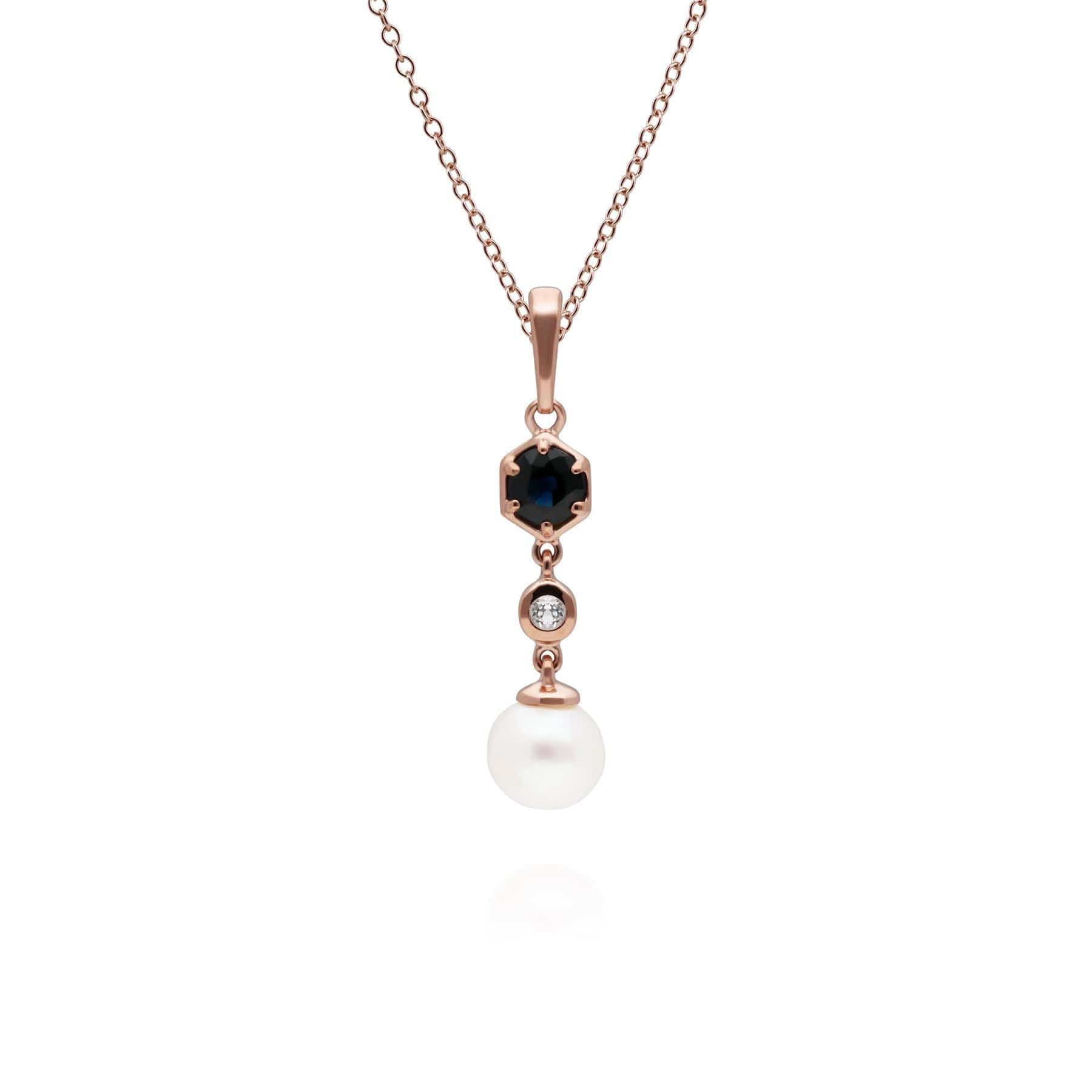 270P030301925-270R058801925 Modern Pearl, Sapphire & Topaz Ring & Pendant Rose Gold Plated Set 2