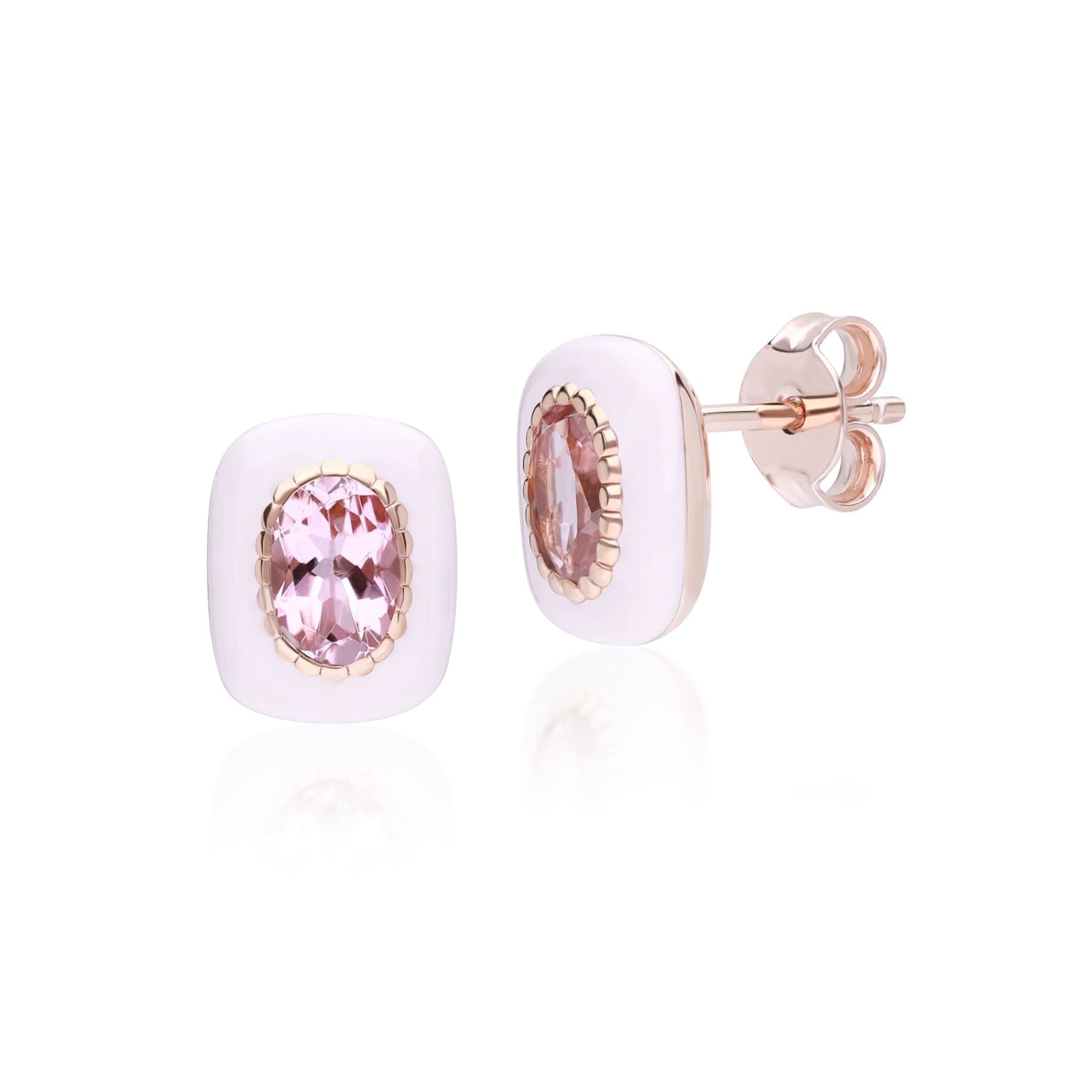 270E035501925 Siberian Waltz Enamel & Pink Tourmaline Stud Earrings In Rose Gold Plated Silver 1