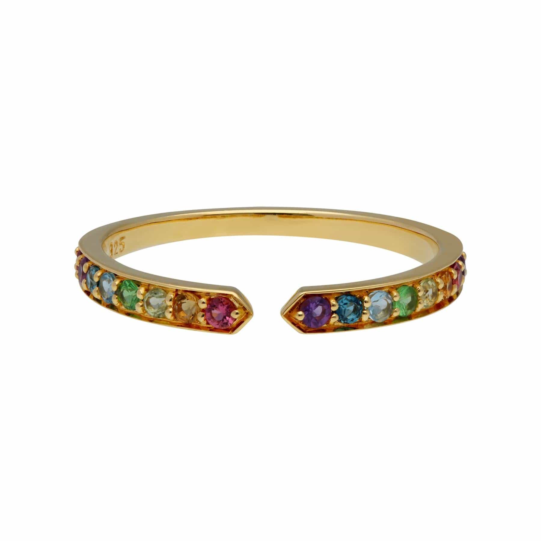 270R059801925 Rainbow Gemstone Open Ring in Gold Plated Sterling Silver 4