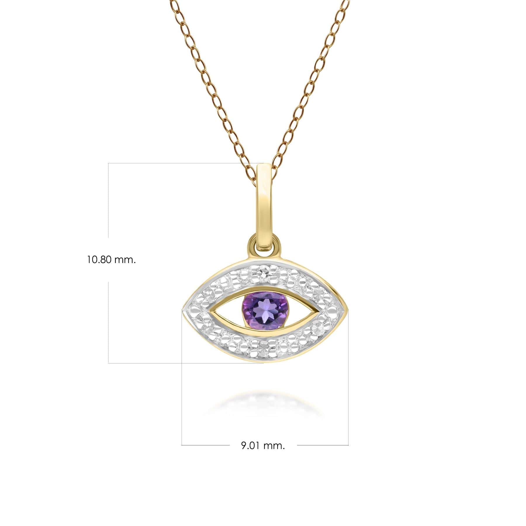 135P2101029 ECFEW™ Dainty Evil Eye Amethyst & Diamond Pendant in 9ct Yellow Gold Dimensions