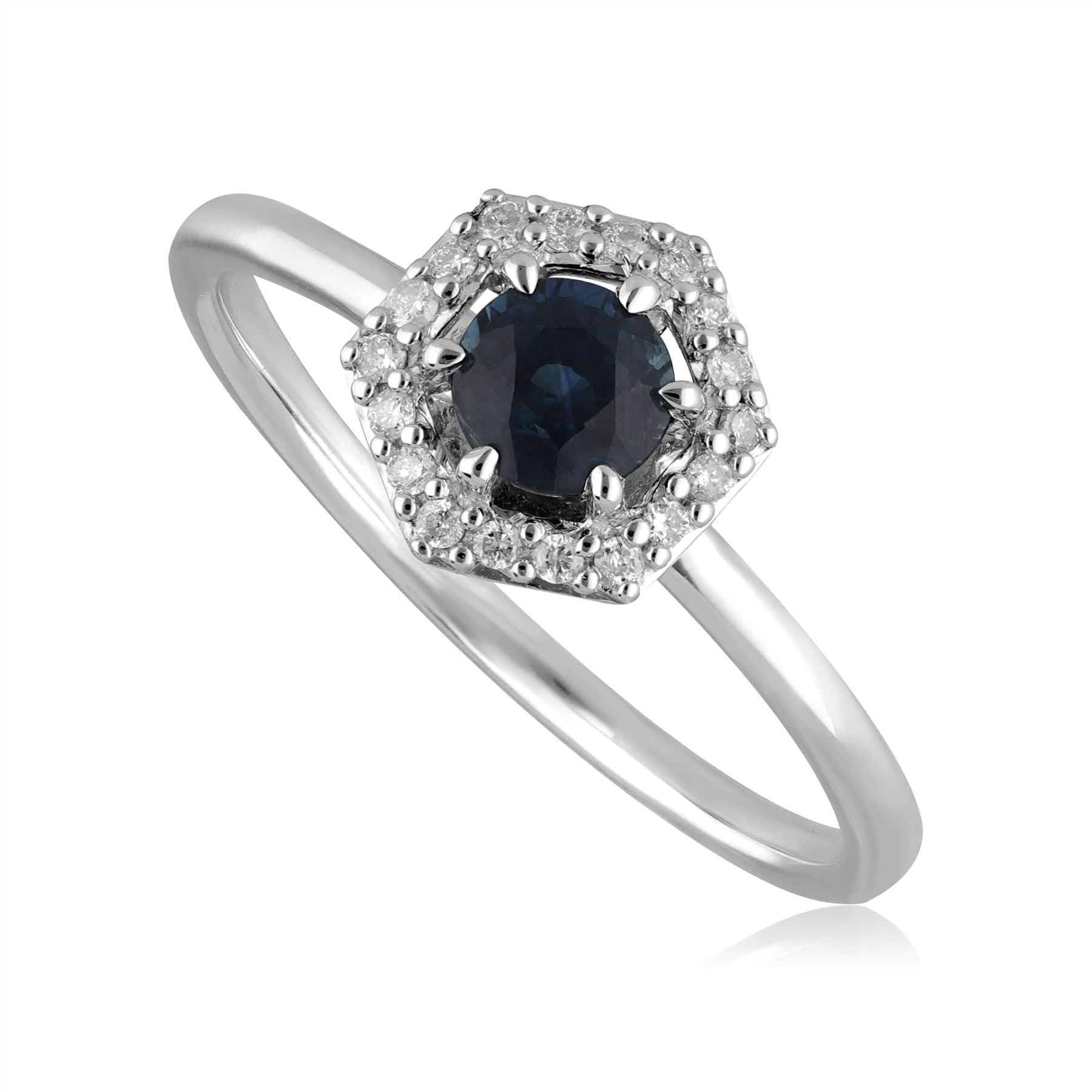 9ct White Gold 0.448ct Sapphire & Diamond Halo Ring