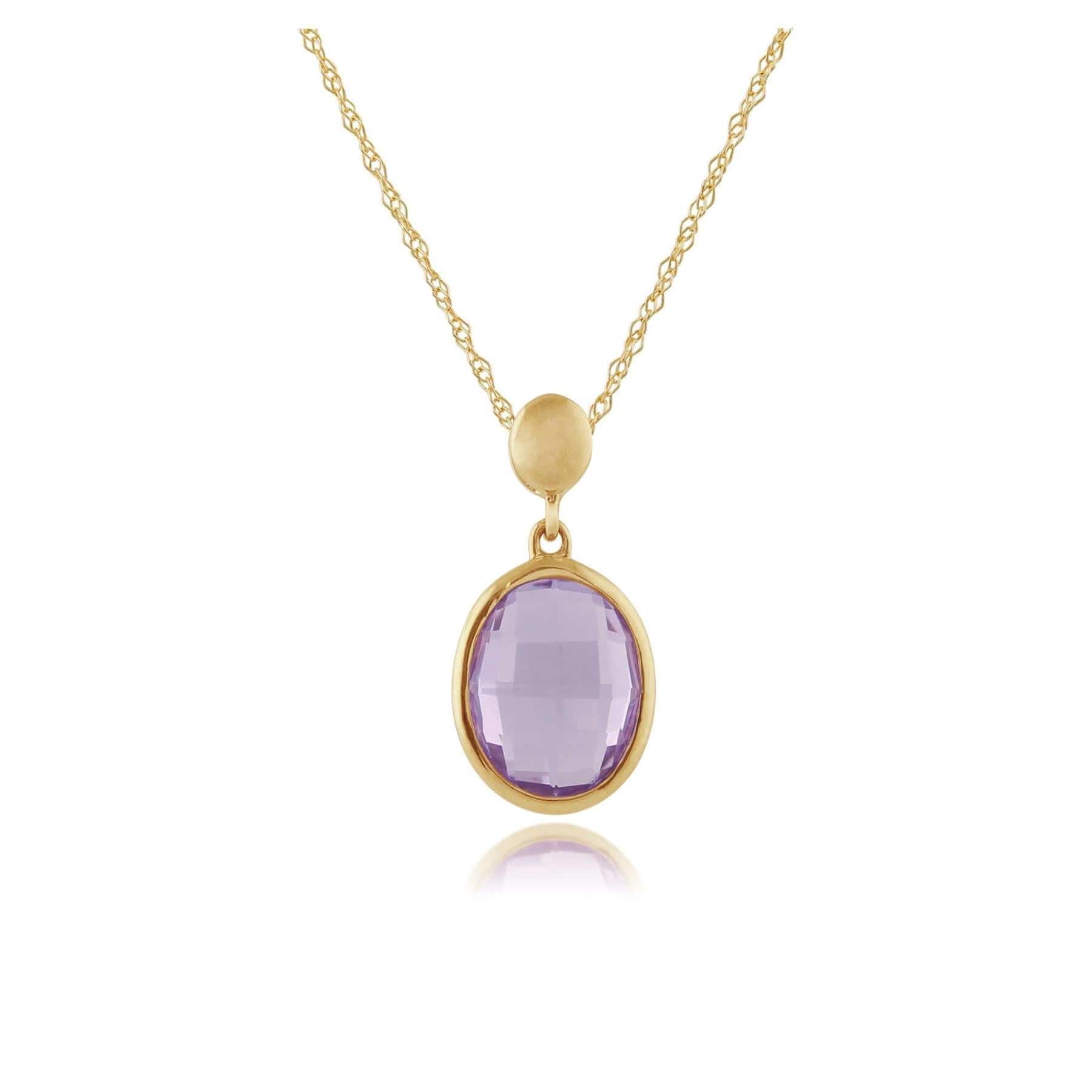 135P1474019 Amethyst Checkerboard 9ct Yellow Gold Oval Pendant on Chain 1