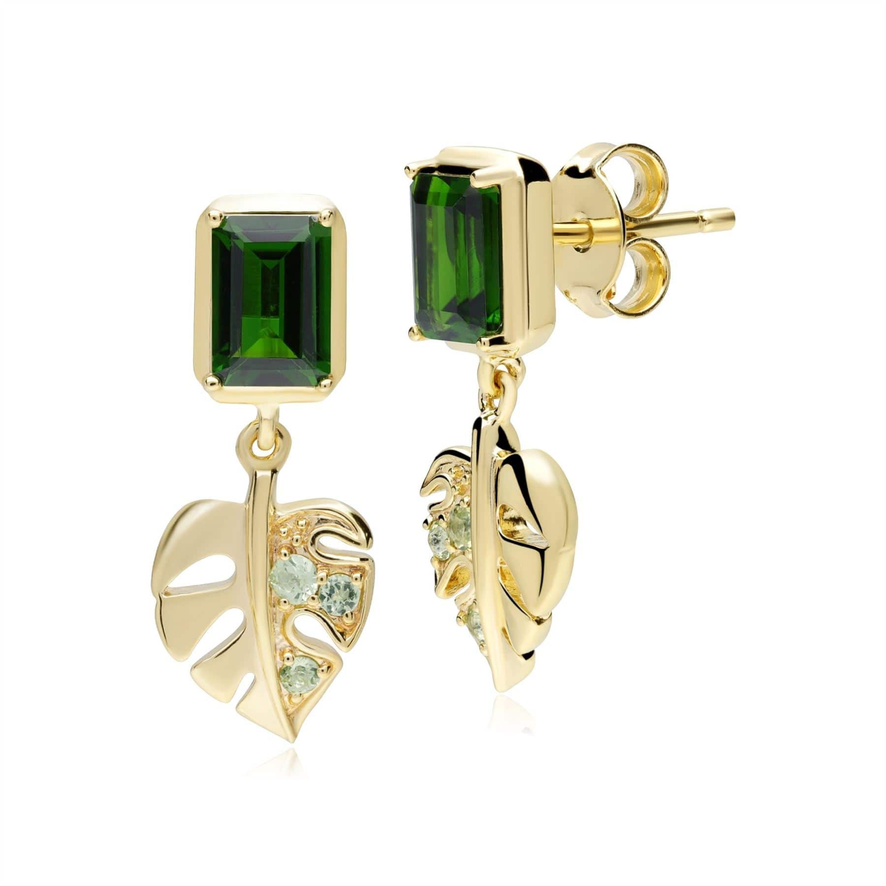 253E336501925 ECFEW™ Creator Chrome Diopside & Peridot Leaf Earrings In Sterling Silver 1