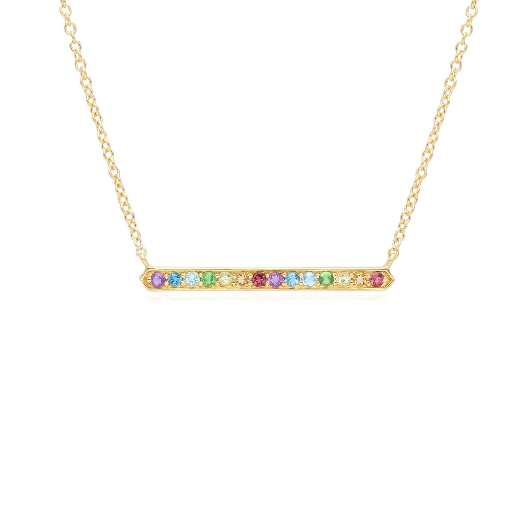 270N036501925 Rainbow Gemstone Bar Necklace in Gold Plated Sterling Silver 1