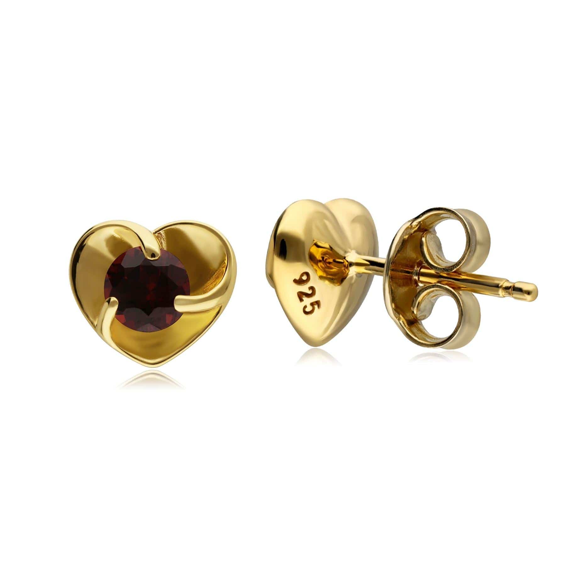 270E032801925 Garnet Heart Gold Plated Sterling Silver Stud Earrings 3