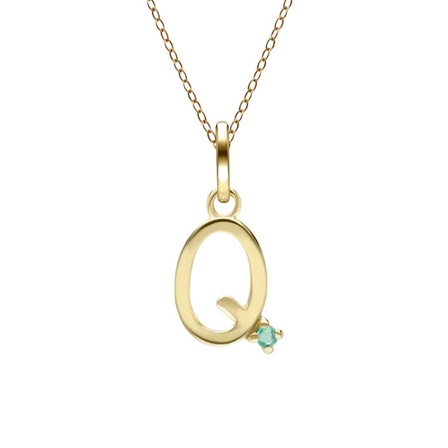 135P2061019 Initial Emerald Letter Necklace In 9ct Yellow Gold 18