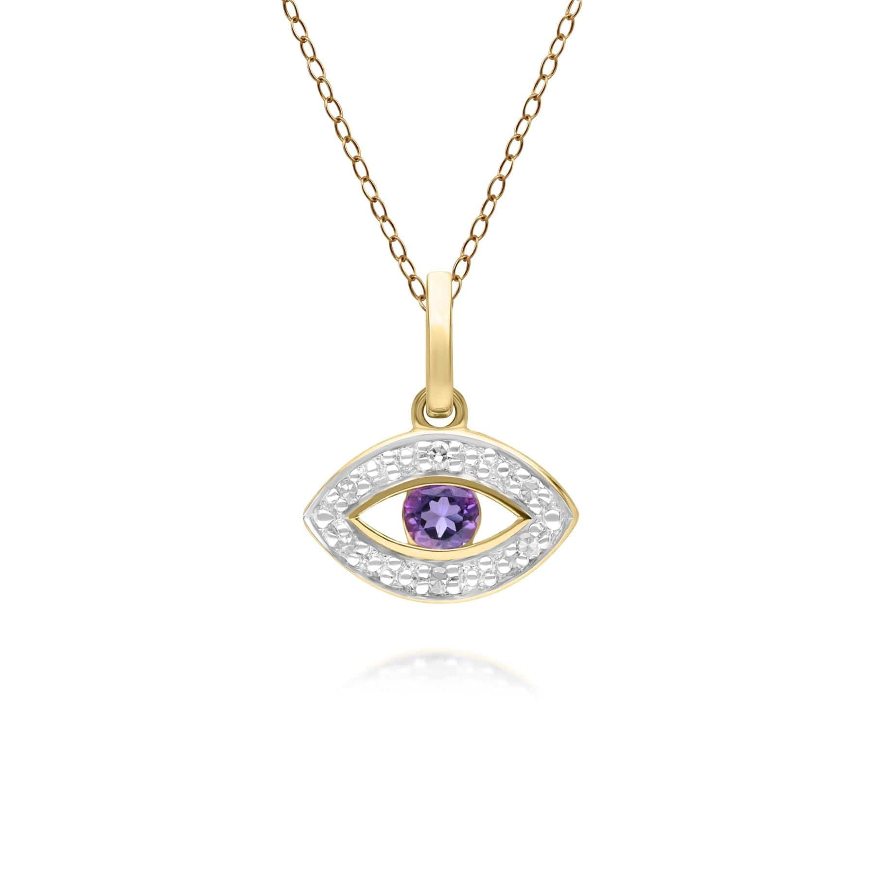 135P2101029 ECFEW™ Dainty Evil Eye Amethyst & Diamond Pendant in 9ct Yellow Gold Front