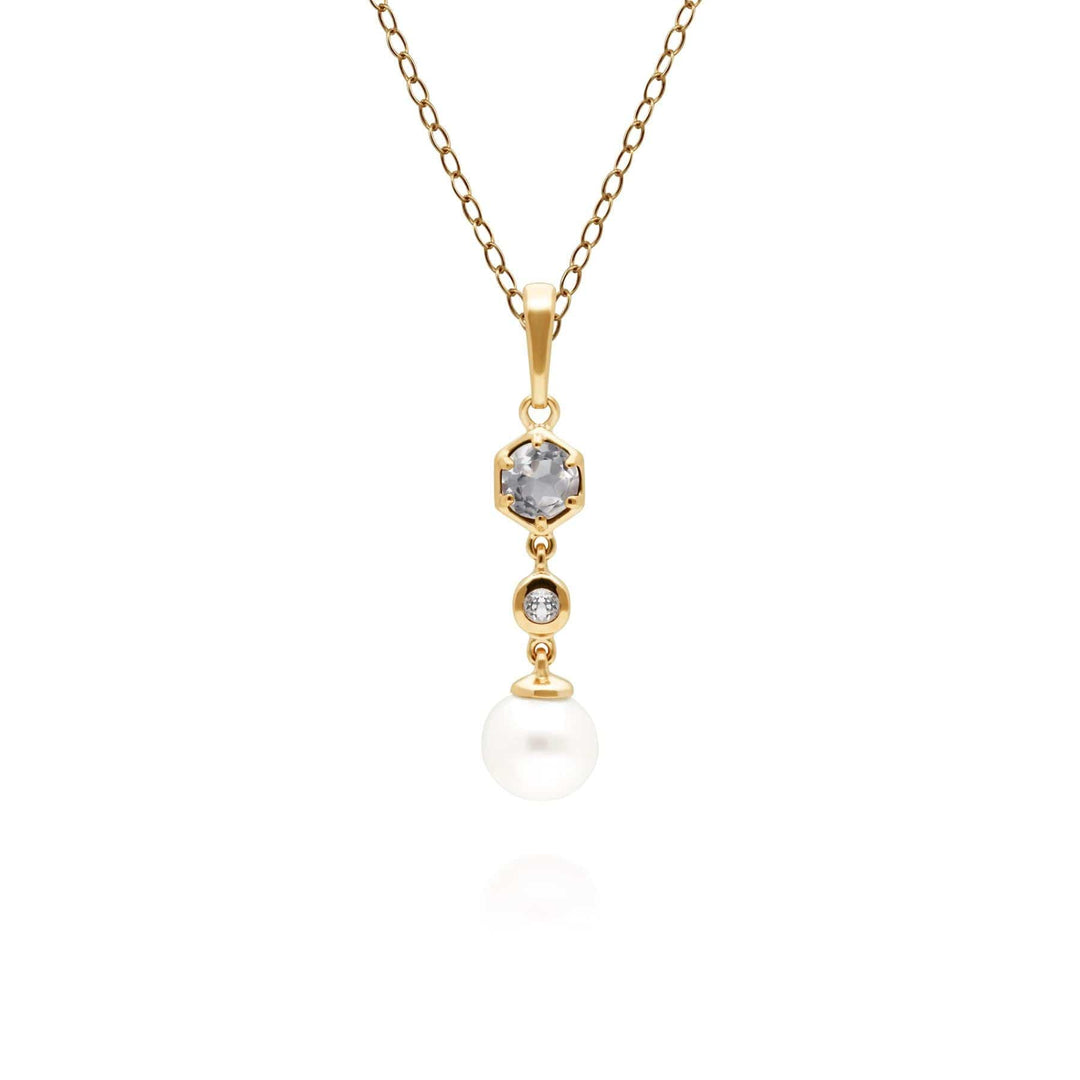 270P030109925 Modern Pearl & White Topaz Drop Pendant in Gold Plated Silver 1