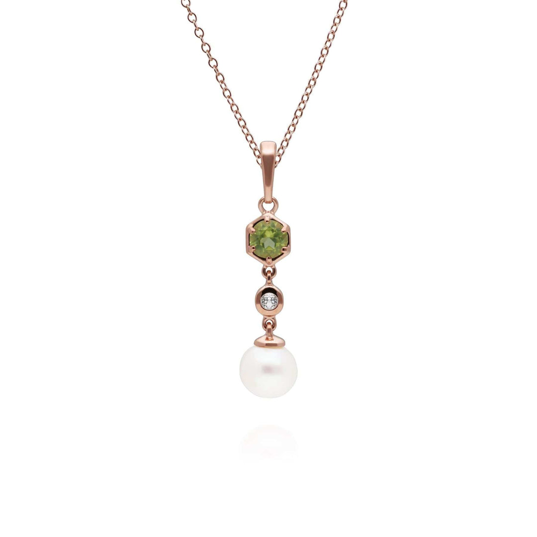 270P030306925 Modern Pearl, Peridot & Topaz Drop Pendant in Gold Plated Silver 1