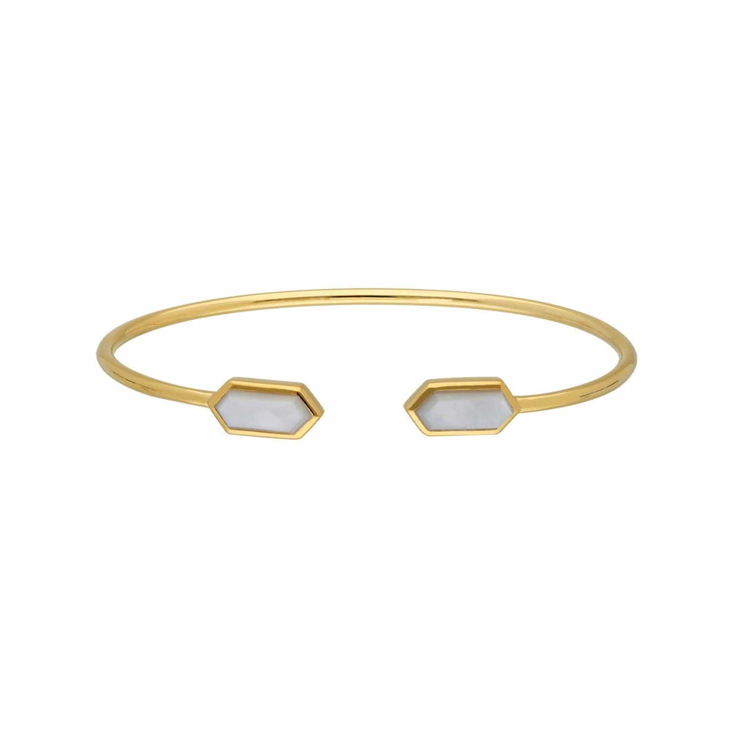 270B009501925 Geometric Mother of Pearl Open Bangle in Gold Plated Silver 1