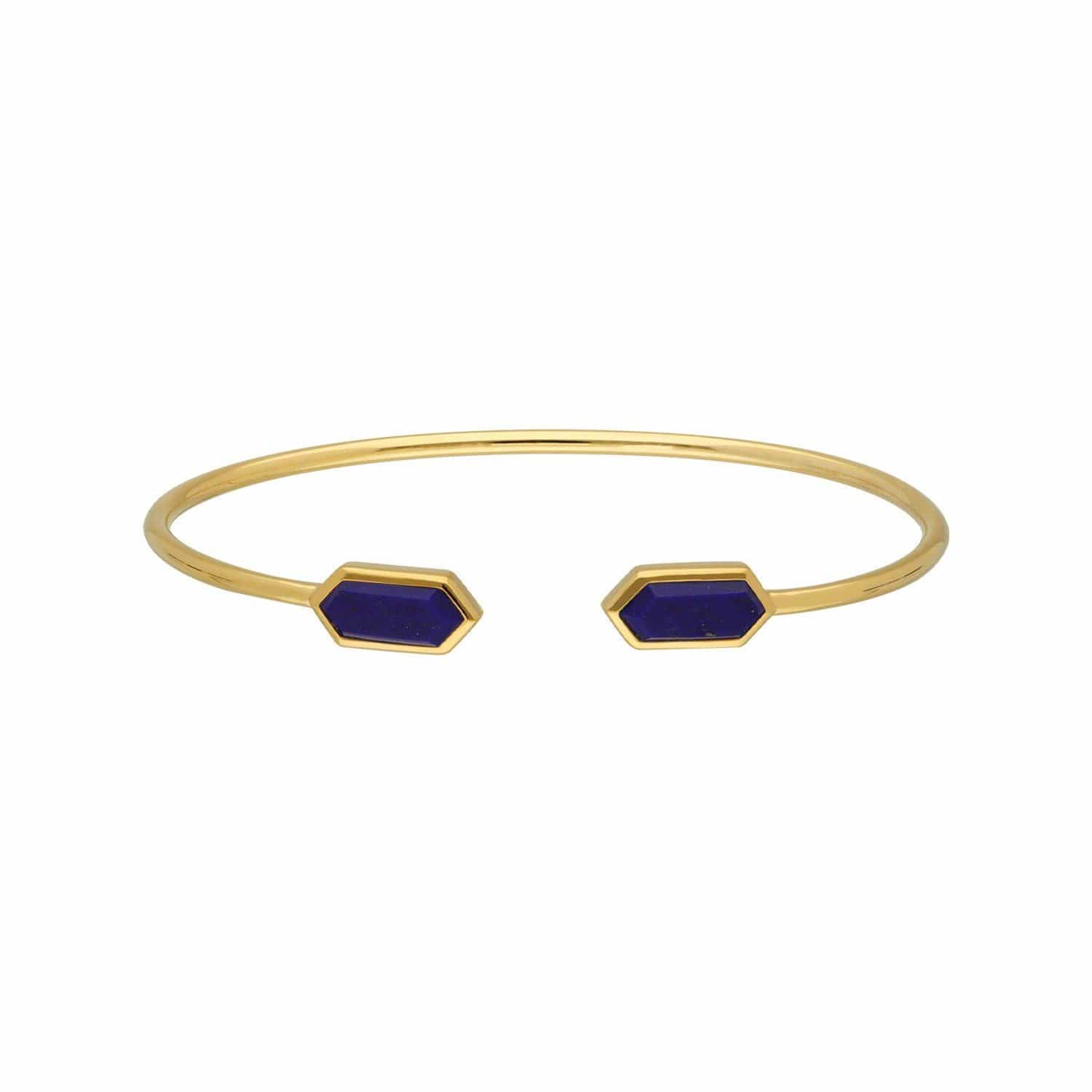 270B009502925 Geometric Lapis Lazuli Open Bangle in Gold Plated Silver 1