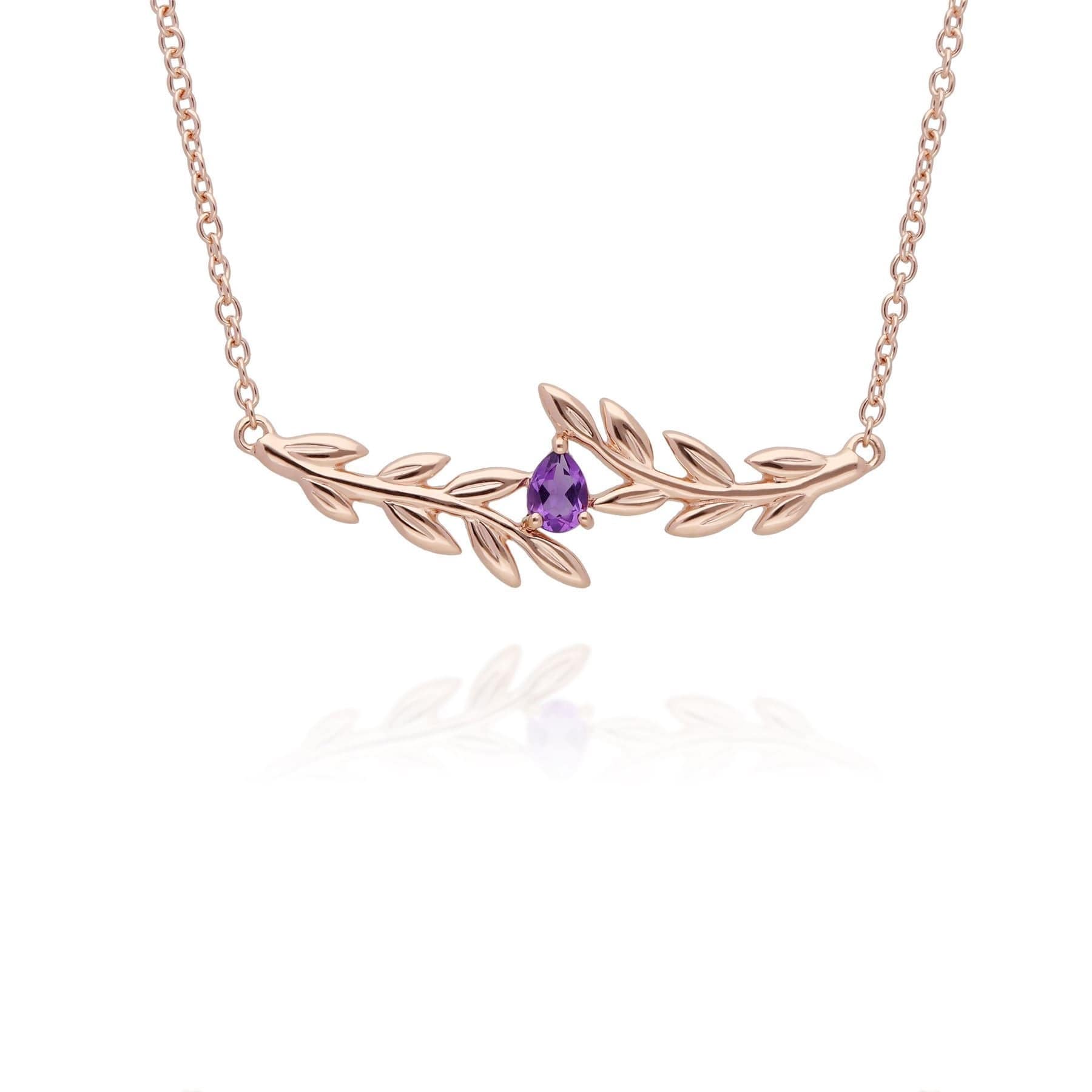 O Leaf Amethyst Necklace & Ring Set in 9ct Rose Gold - Gemondo