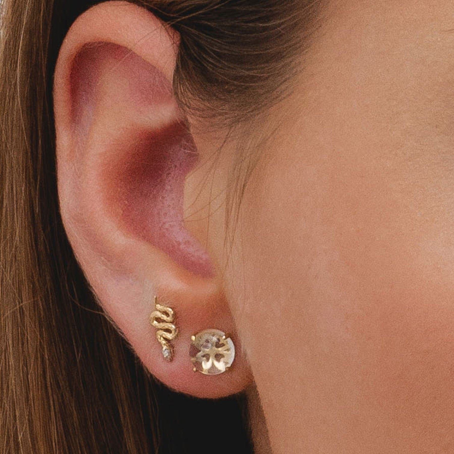 Gardenia Rock Crystal Cabochon Stud Earrings in Gold Plated Sterling Silver - Gemondo