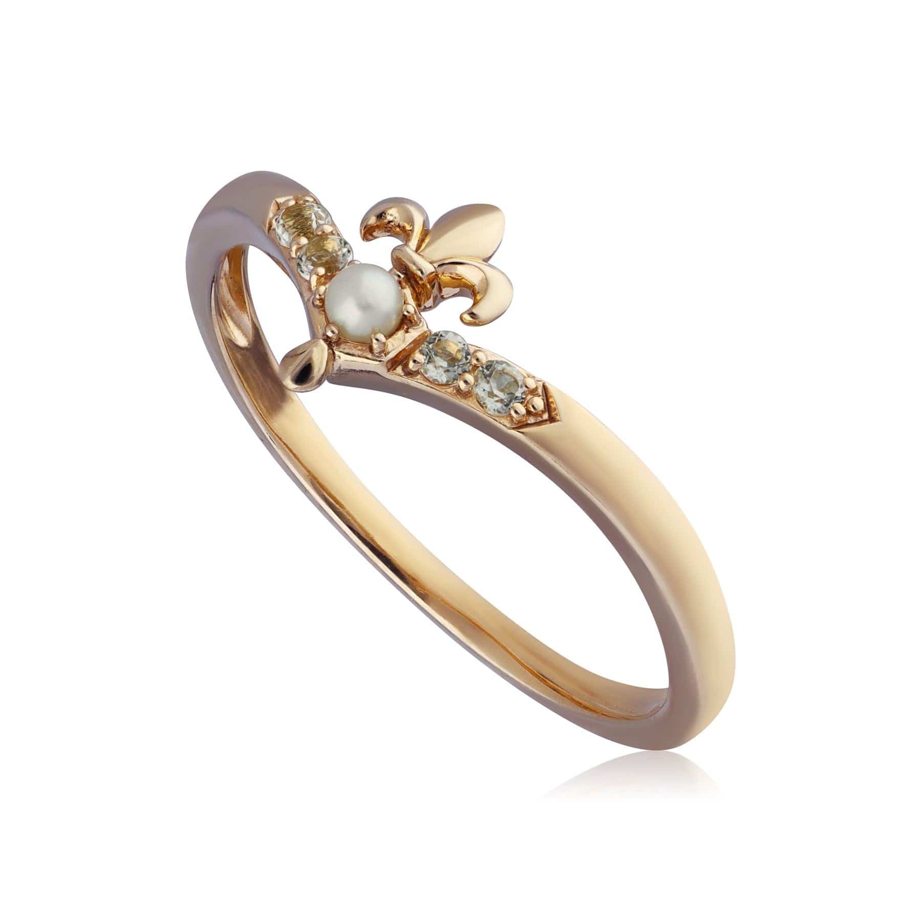 133R9496019 ECFEW™ Pearl Fleur De Lis Wishbone Ring In 9ct Yellow Gold 1