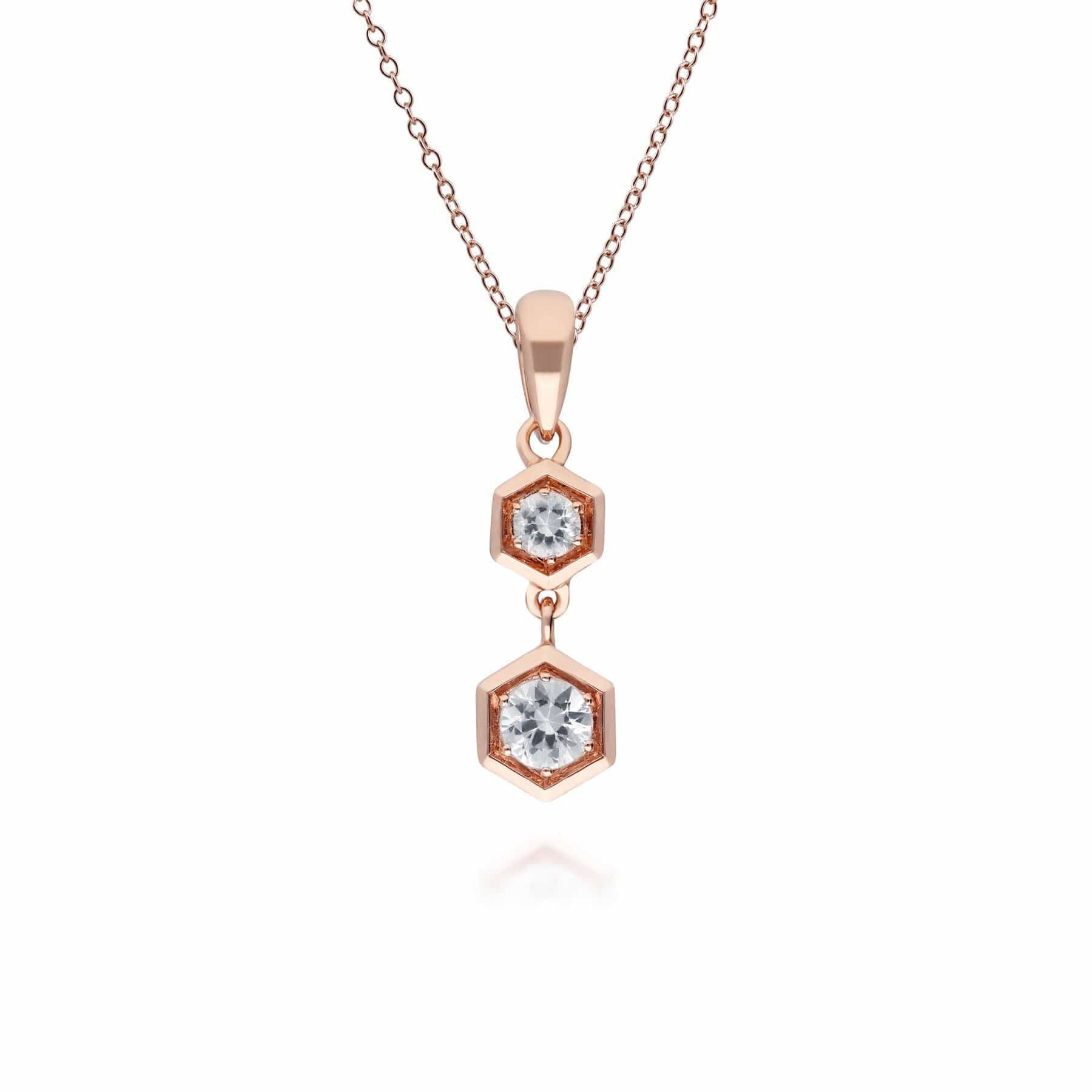 135P1964019 Honeycomb Inspired Clear Sapphire Pendant Necklace in 9ct Rose Gold 1