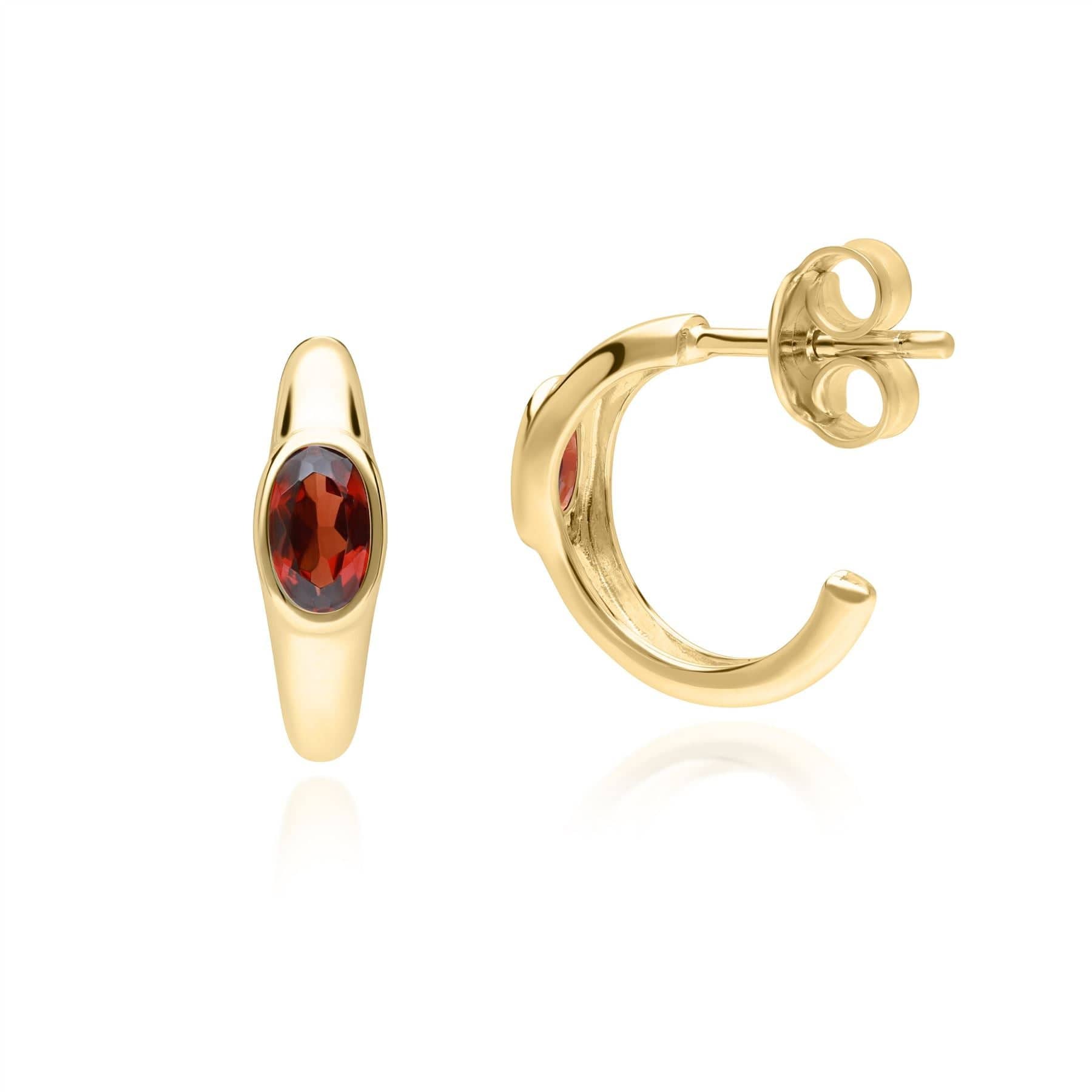 270E036703925 Modern Classic Oval Garnet Stud Earrings in 18ct Gold Plated Silver 3