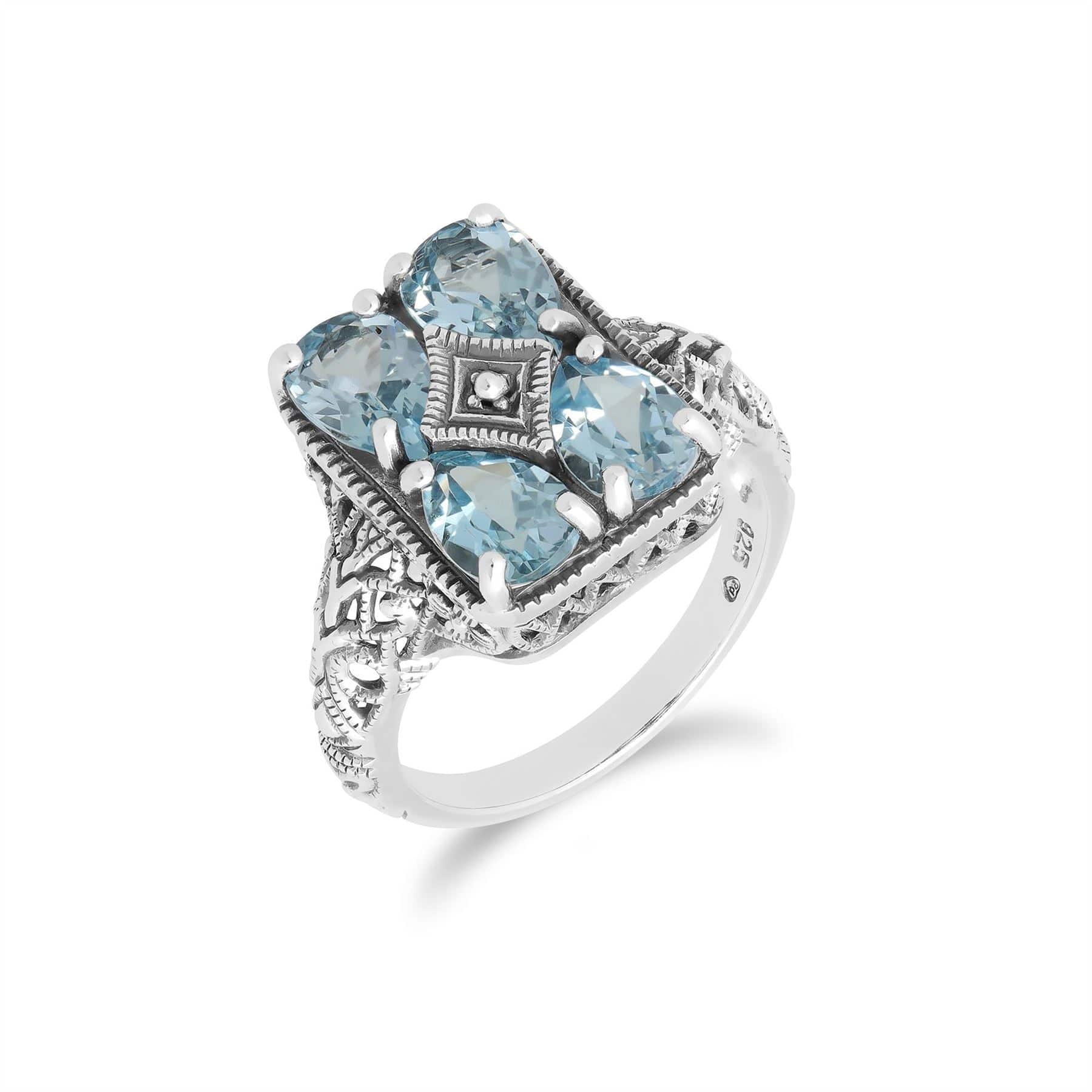 Ring Art Nouveau Silver Blue Topaz
