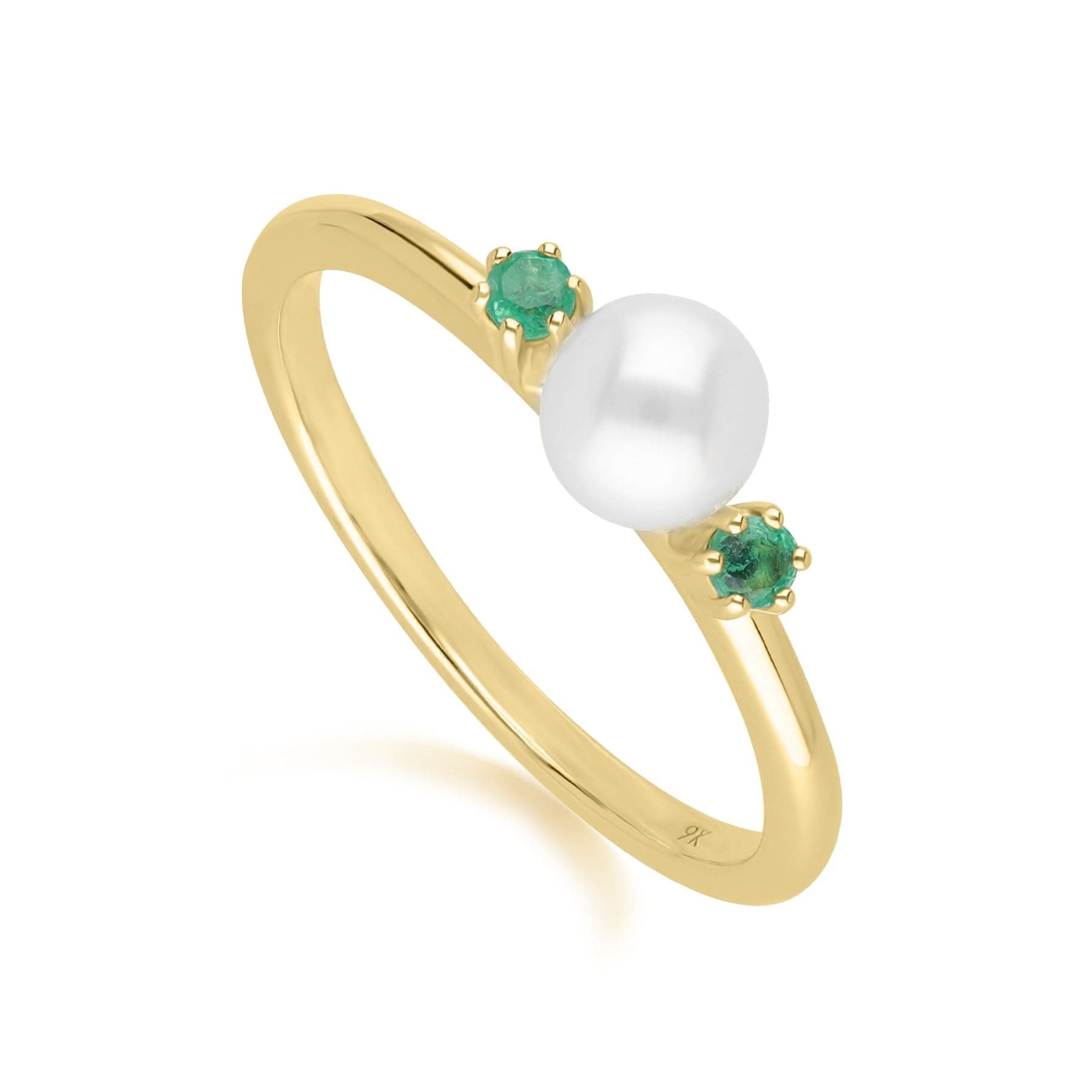135R2044019 Modern Pearl & Round Emerald Ring in 9ct Yellow Gold 3