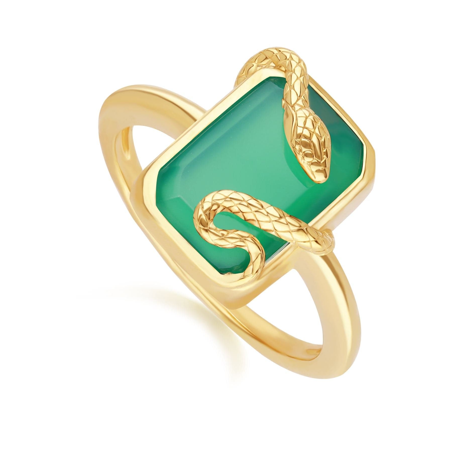 270R065303925 Grand Deco Green Chalcedony Snake Wrap Ring in Gold Plated Sterling Silver Side