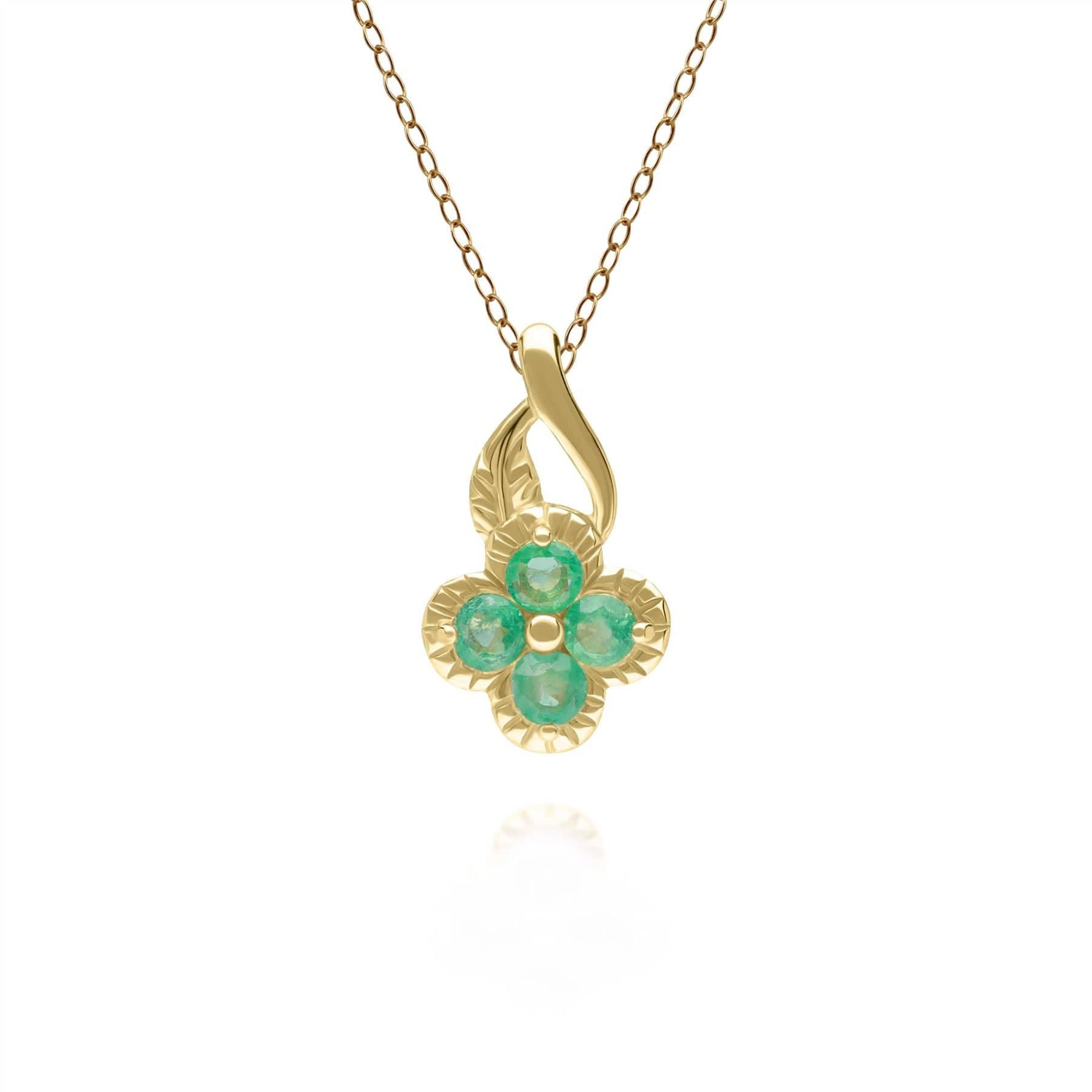 Floral Round Emerald Pendant in 9ct Yellow Gold - Gemondo