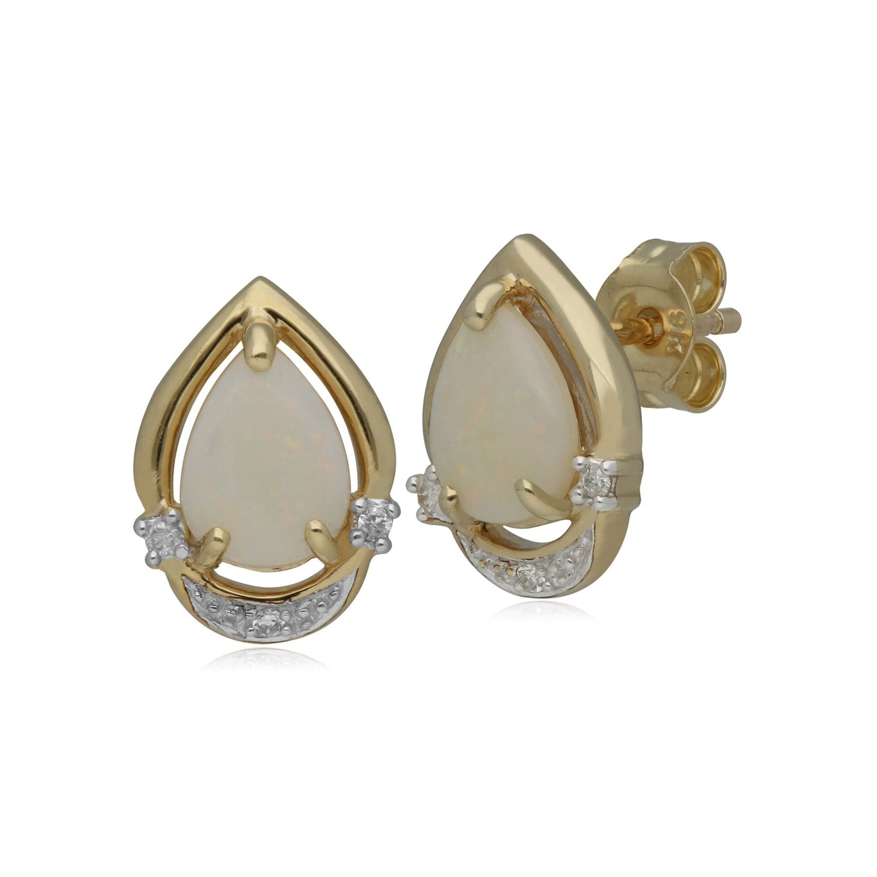 135E1073019 Gemondo 9ct Yellow Gold 0.77ct Opal Cabochon & 2.8pt Diamond Pear Stud Earrings 1