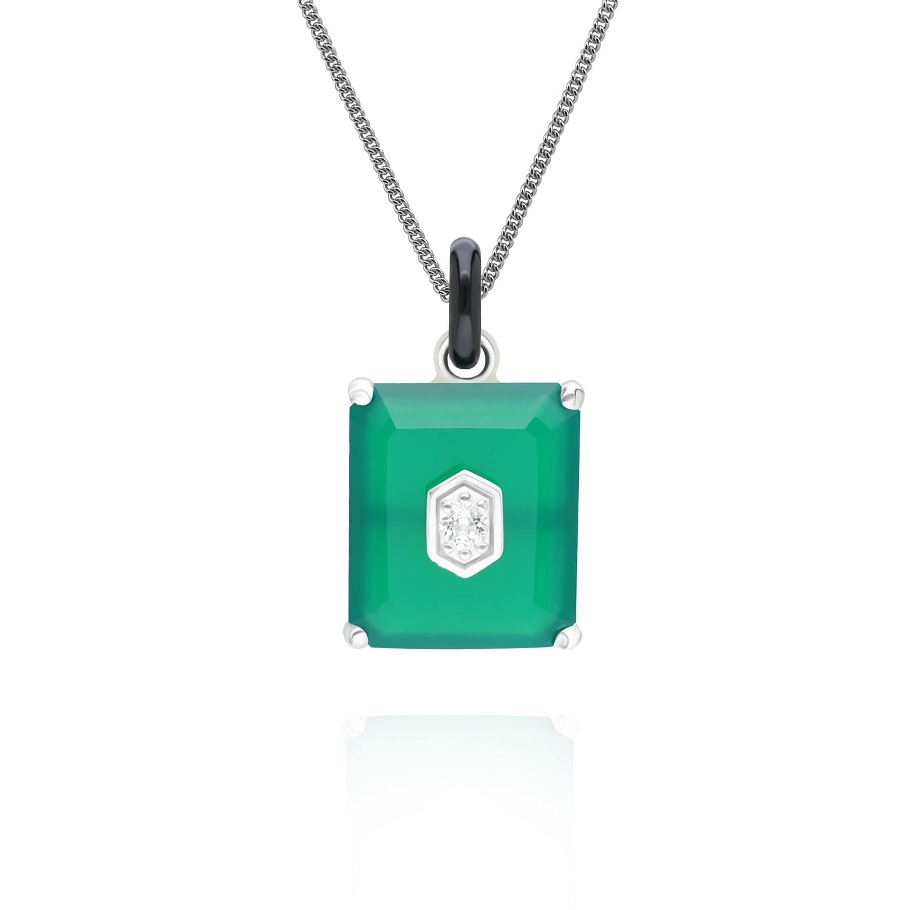 270P034701925 Grand Deco Black Enamel, Green Chalcedony & Topaz Pendant in Sterling Silver Front