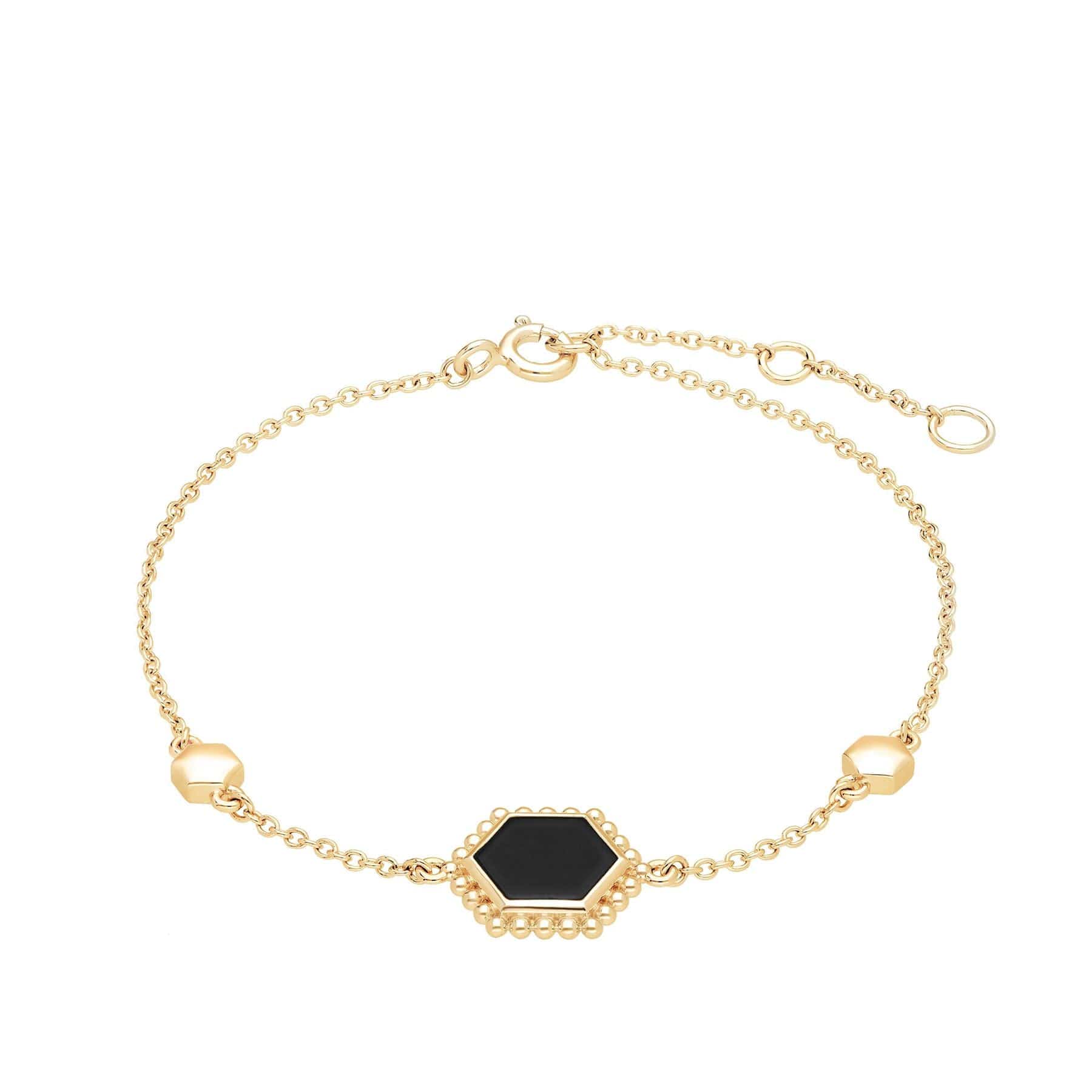 271L008003925 Black Onyx Flat Slice Bracelet in Gold Plated Sterling Silver 1