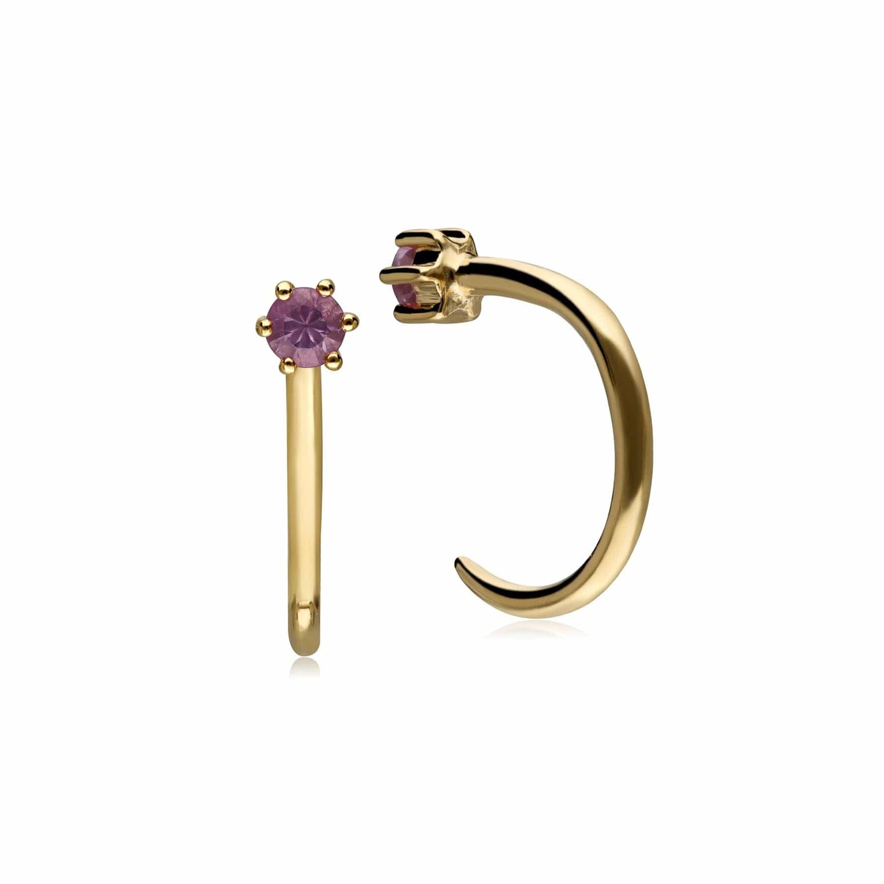 Pink Sapphire Pull Through Hoop Earrings In 9ct Gold back