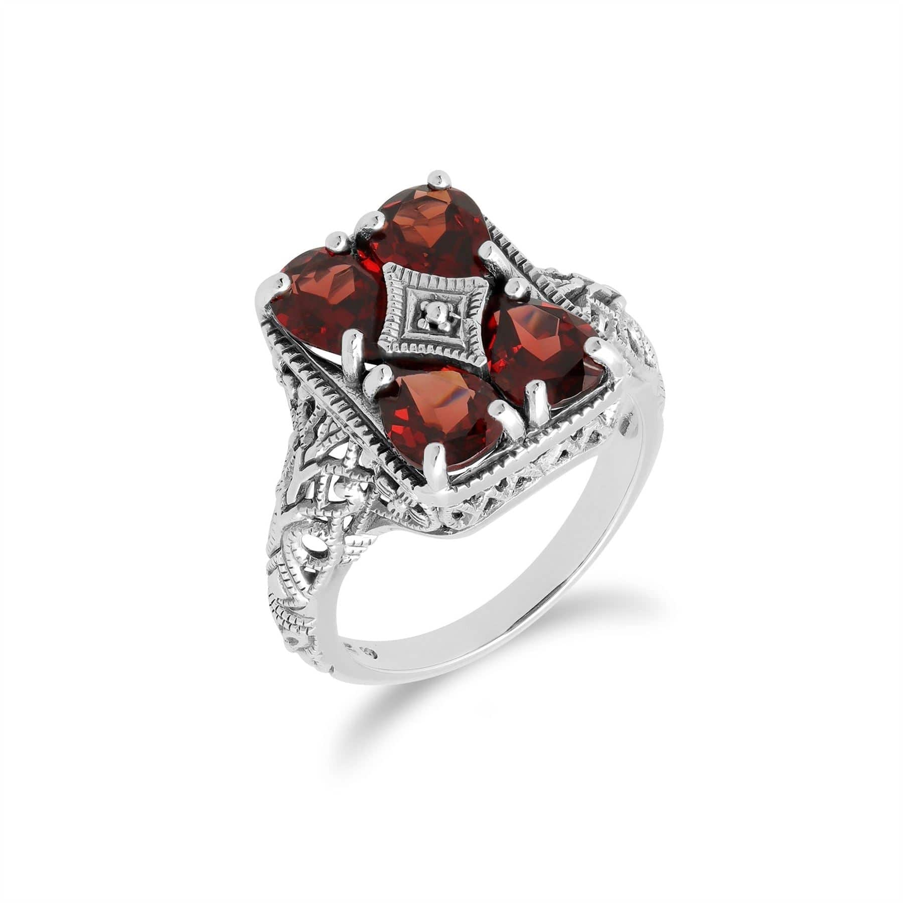 241R031001925 Art Nouveau Inspired Garnet Statement Ring in 925 Sterling Silver 1