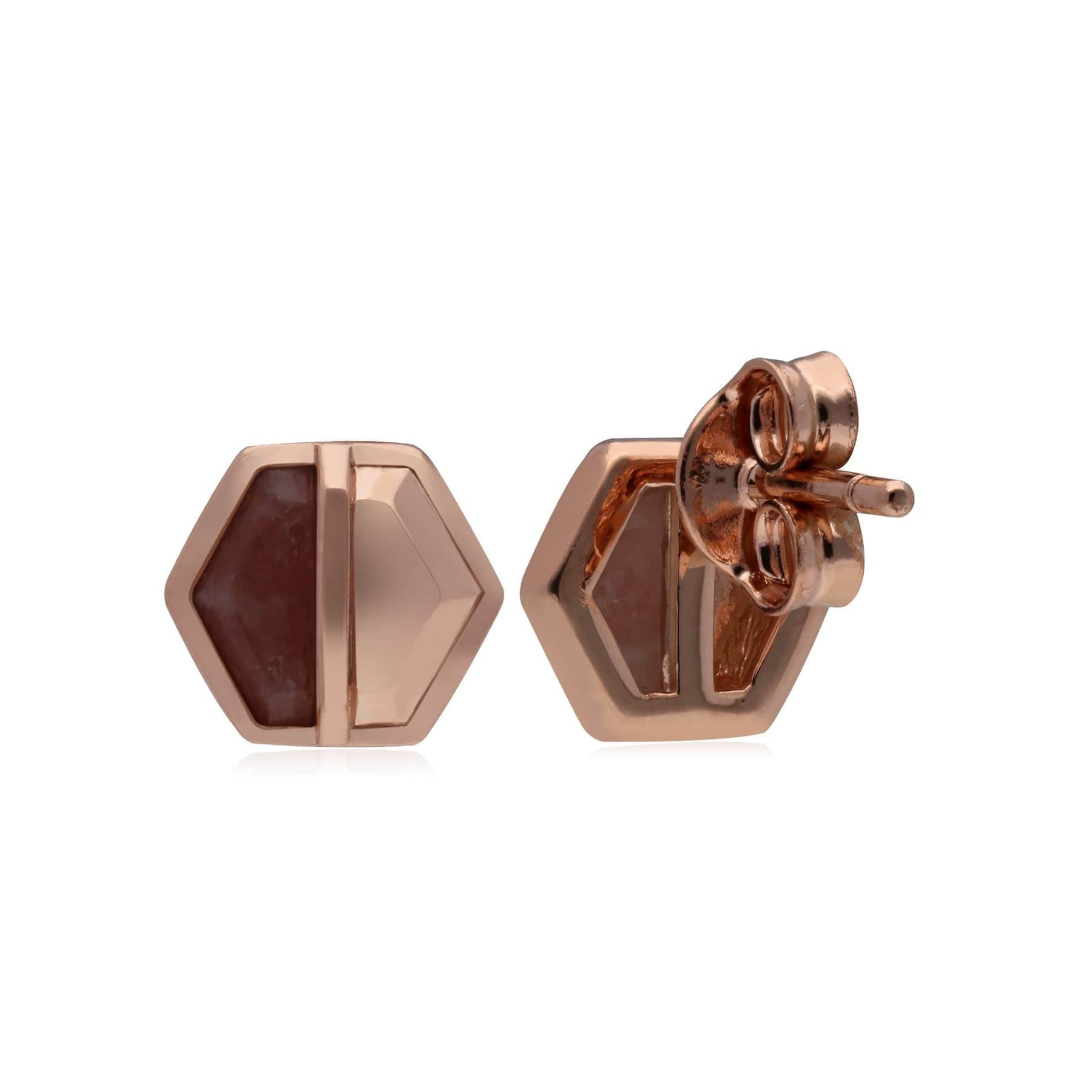 270E029701925 Micro Statement Rhodochrosite Hexagon Stud Earrings in Rose Plated Silver 2