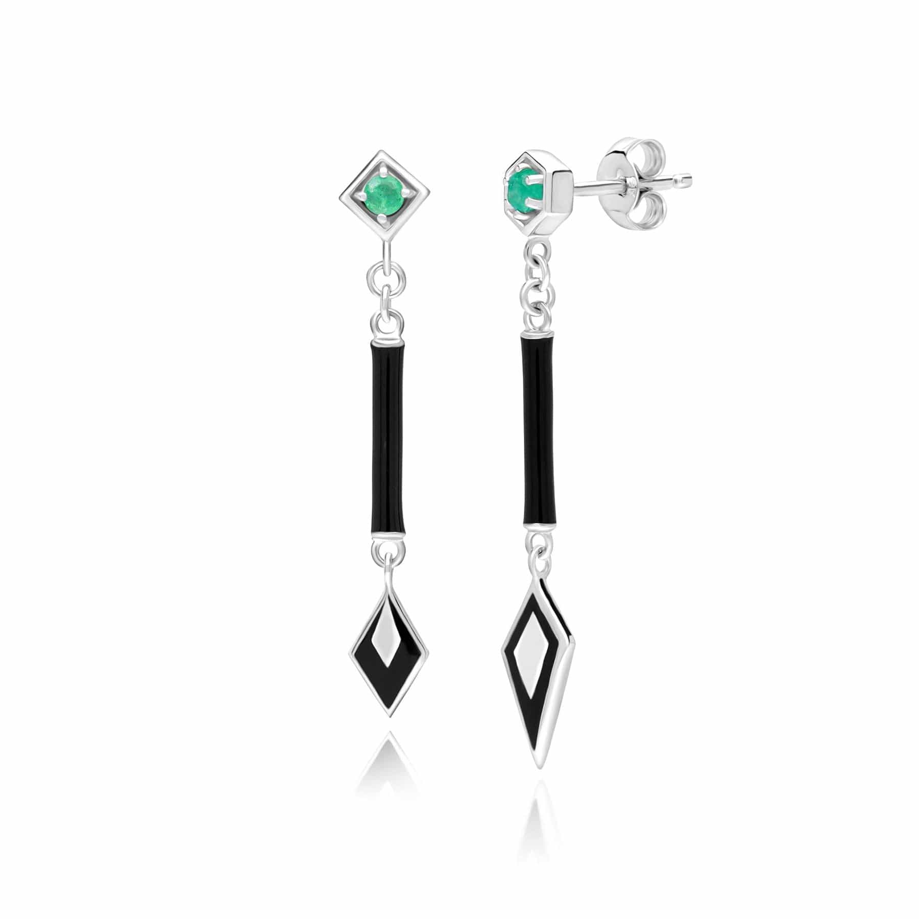 162E0288019 Grand Deco Asymmetrical Emerald Drop Earrings in 9ct White Gold 4