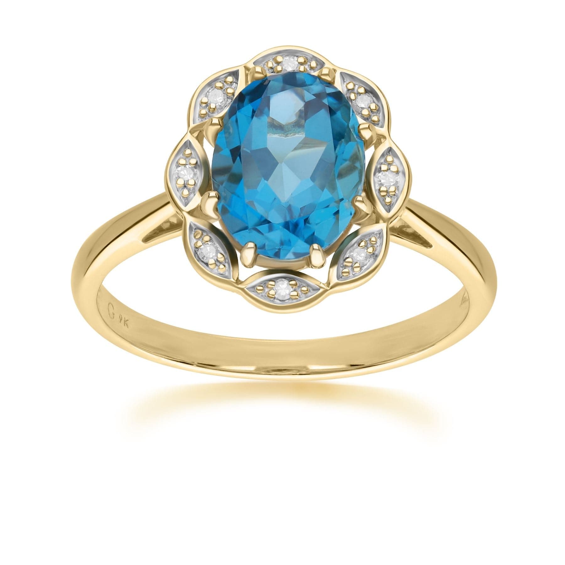 Classic London Blue Topaz & Diamond Luxe Ring in 9ct Yellow Gold - Gemondo