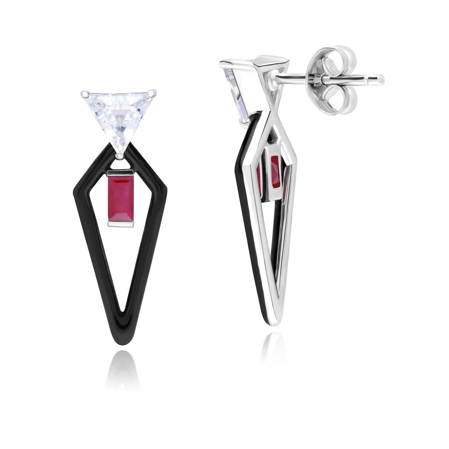 162E0285019 Grand Deco Enamel, Topaz & Ruby Drop Earrings in 9ct White Gold 4