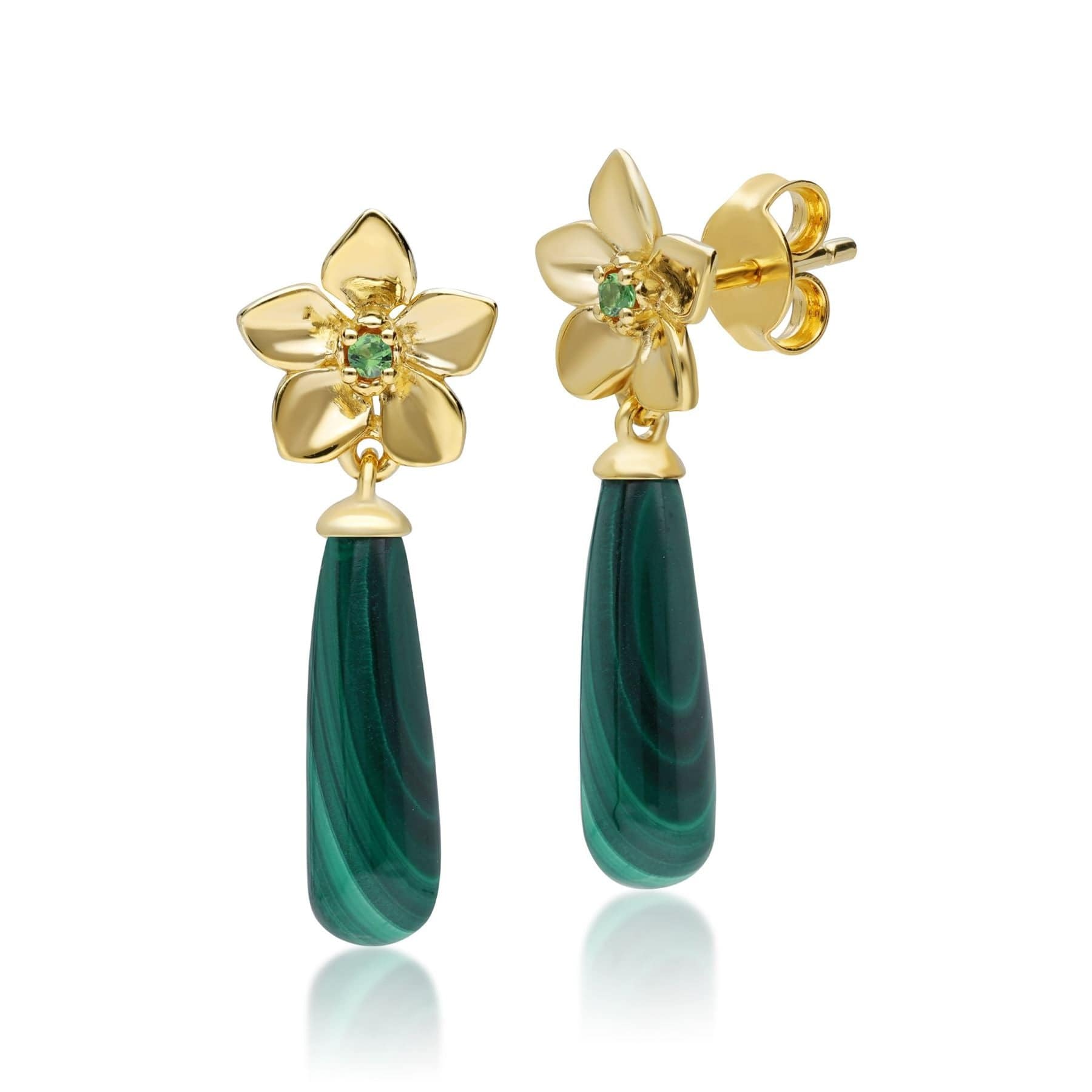 253E337503925 ECFEW™ Creator Malachite & Tsavorite Drop Earrings In Sterling Silver 1