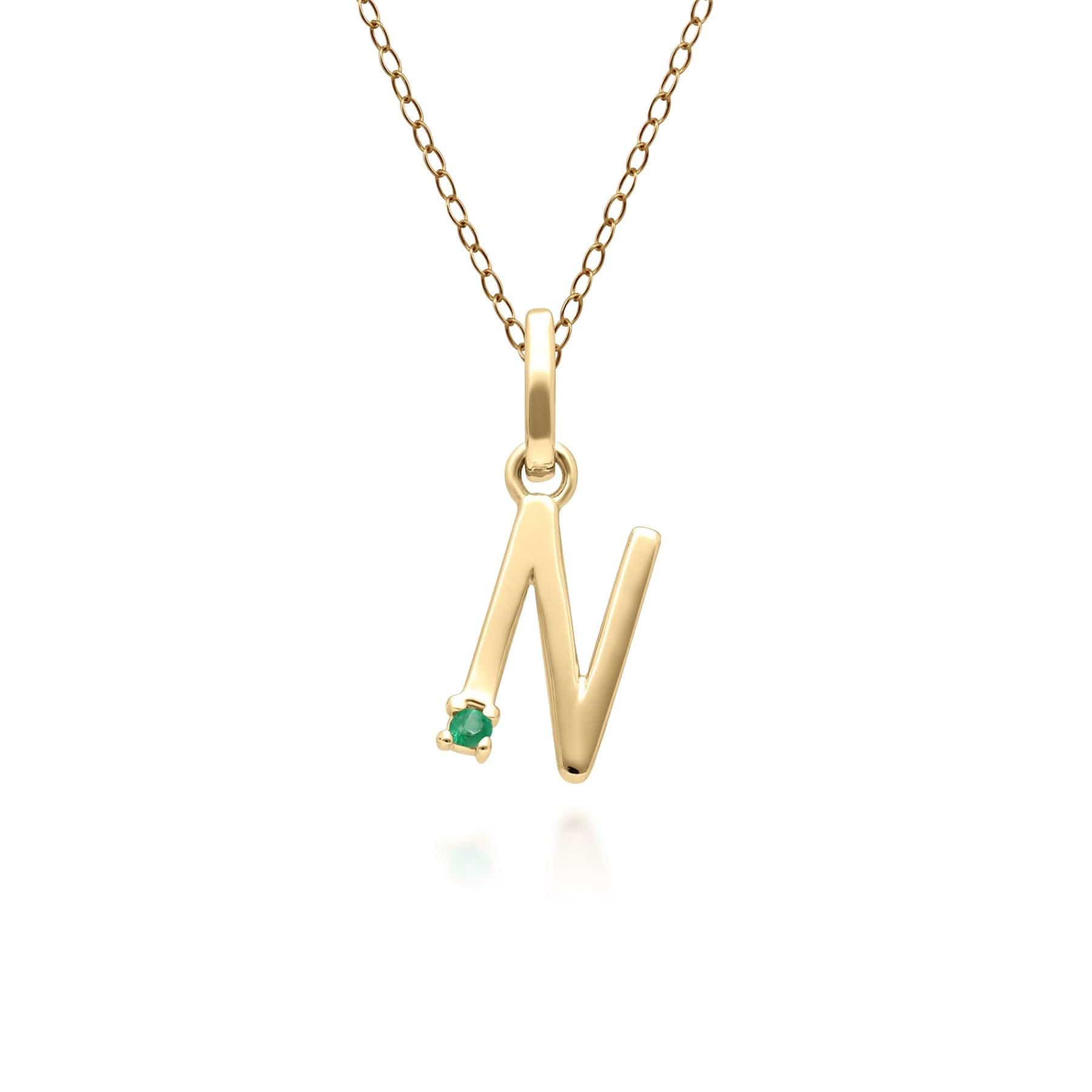 135P2059019 Initial Emerald Letter Necklace In 9ct Yellow Gold 15