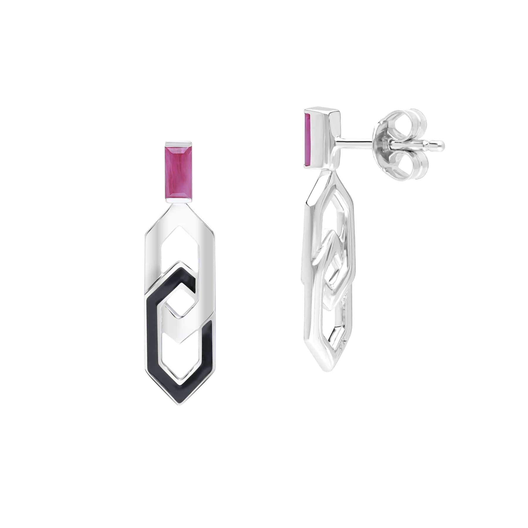 162E0290019 Grand Deco Enamel & Ruby Link Drop Earrings in 9ct White Gold 2