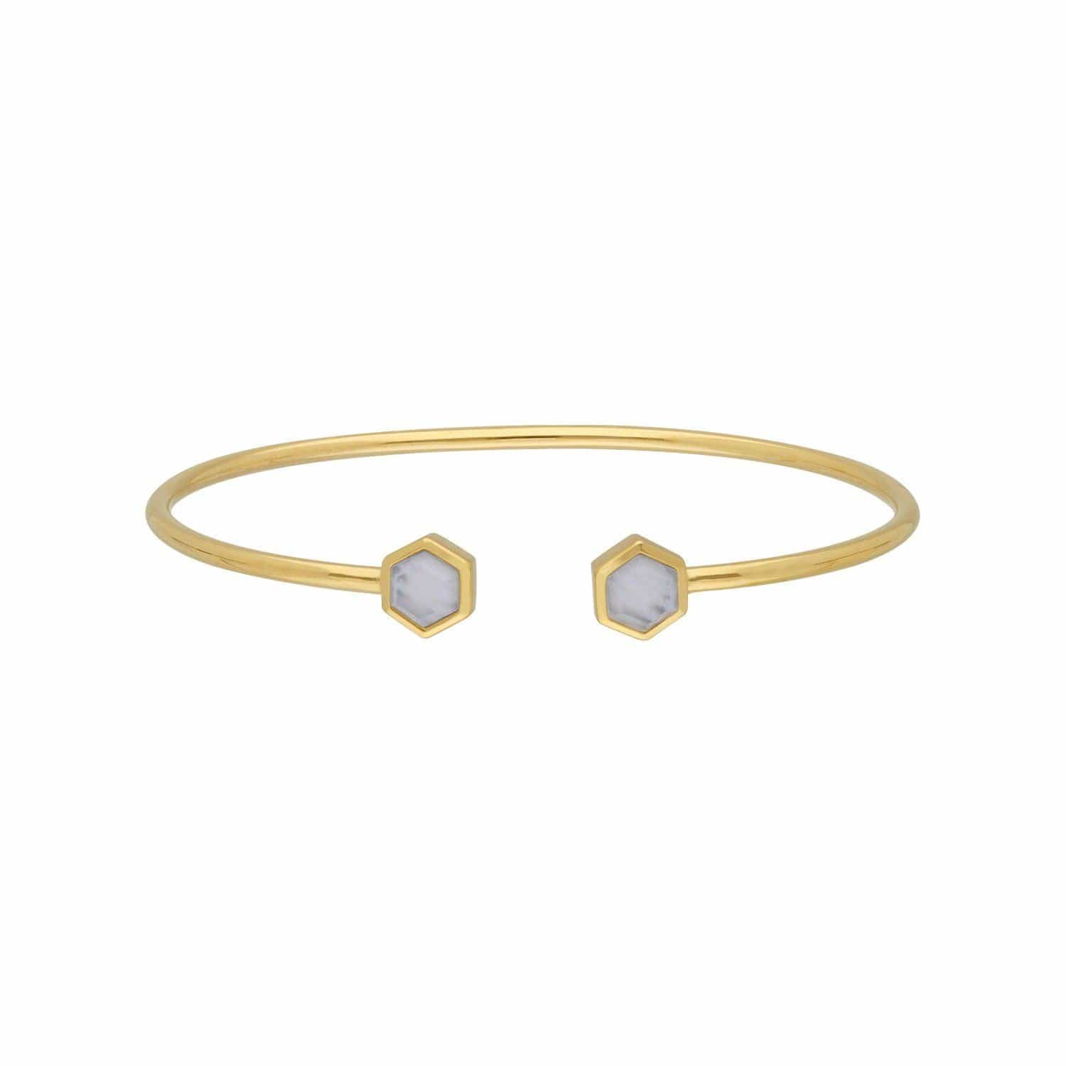 Geometric Hexagon Blue Lace Agate Bangle in Gold Plated Sterling Silver
