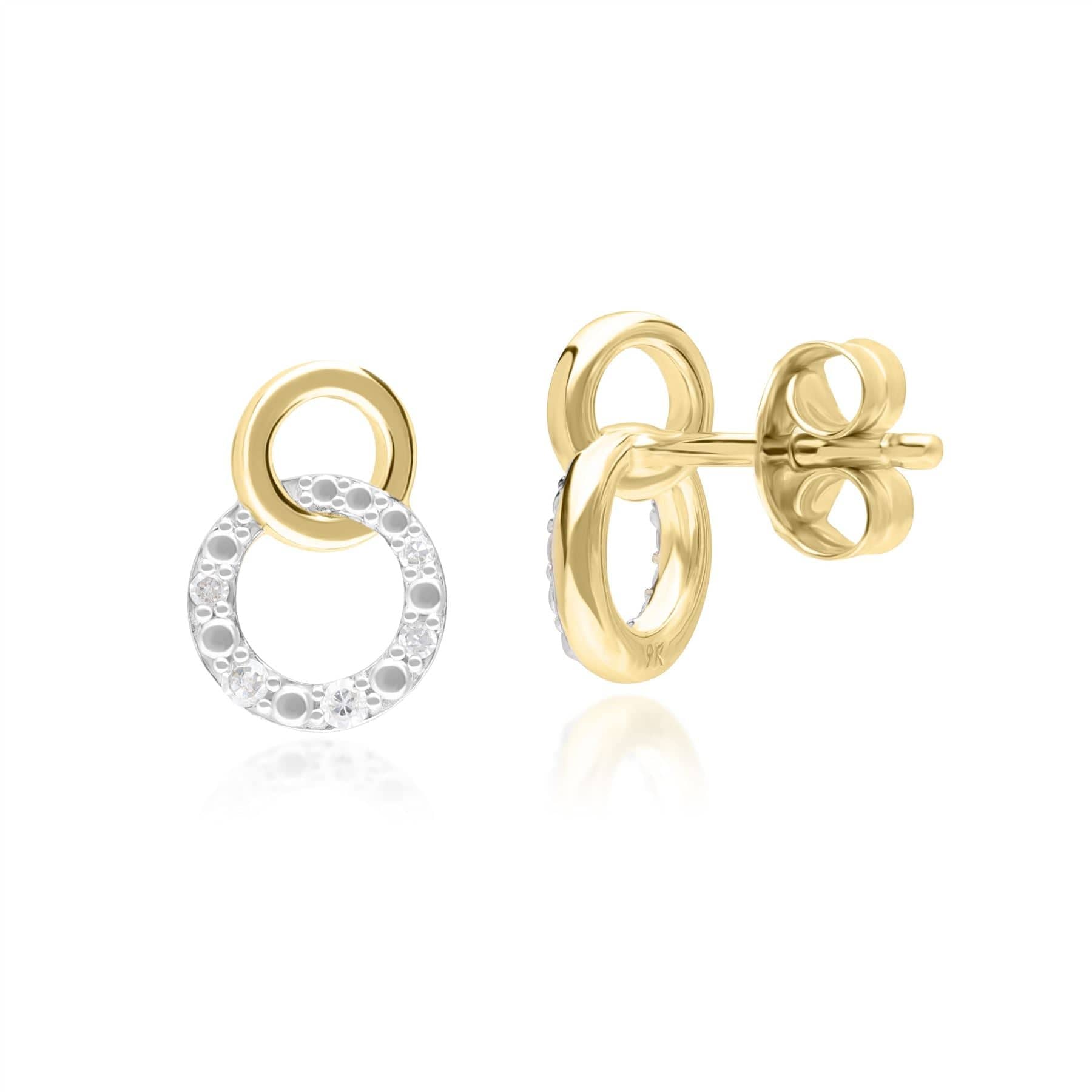 191E0433019 Diamond Pave Interlocking Hoop Stud Earrings in 9ct Yellow Gold Side