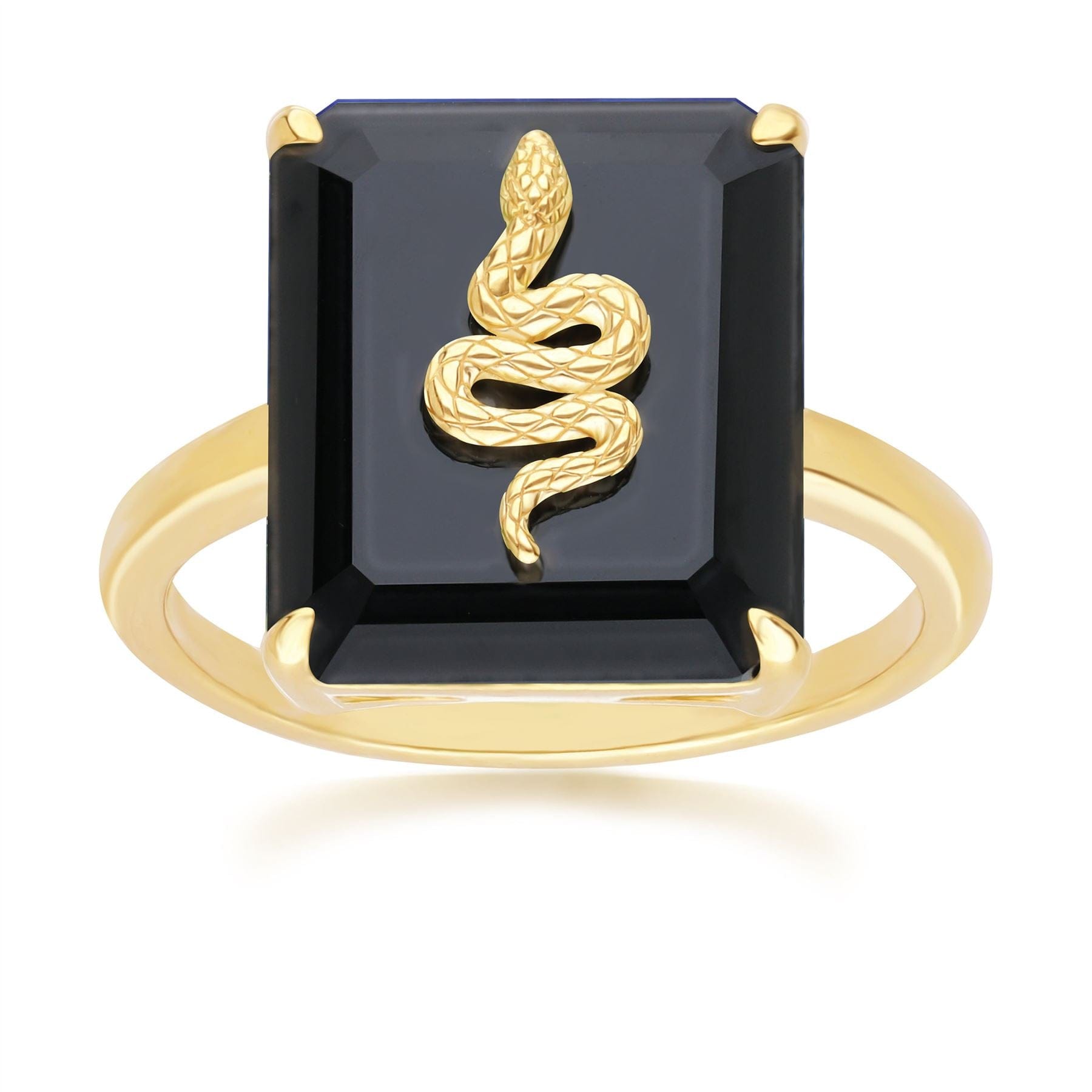 270R065402925 Grand Deco Black Onyx Snake Ring in Gold Plated Sterling Silver Front