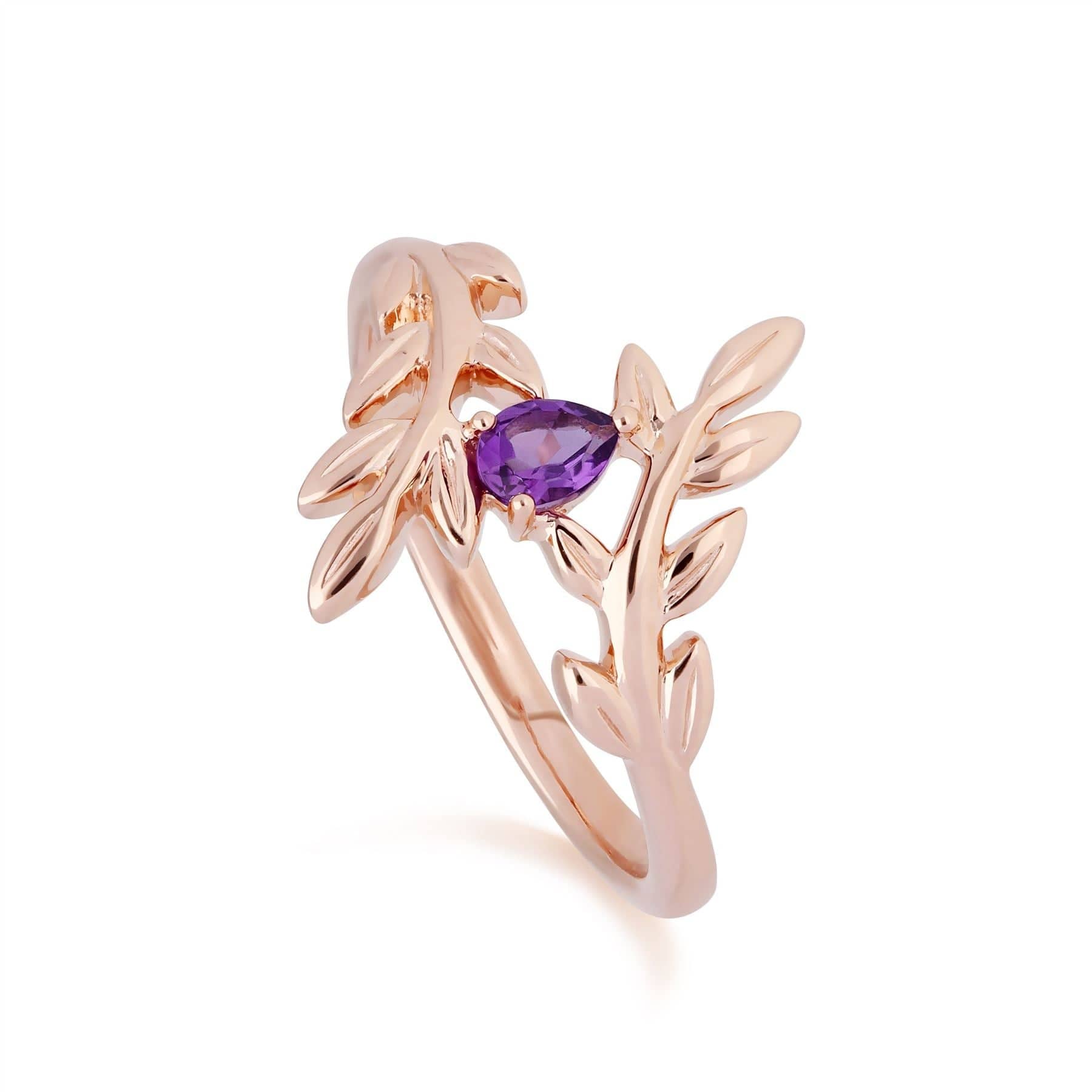 135R1862019 O Leaf Amethyst Olive Branch Ring in 9ct Rose Gold 1