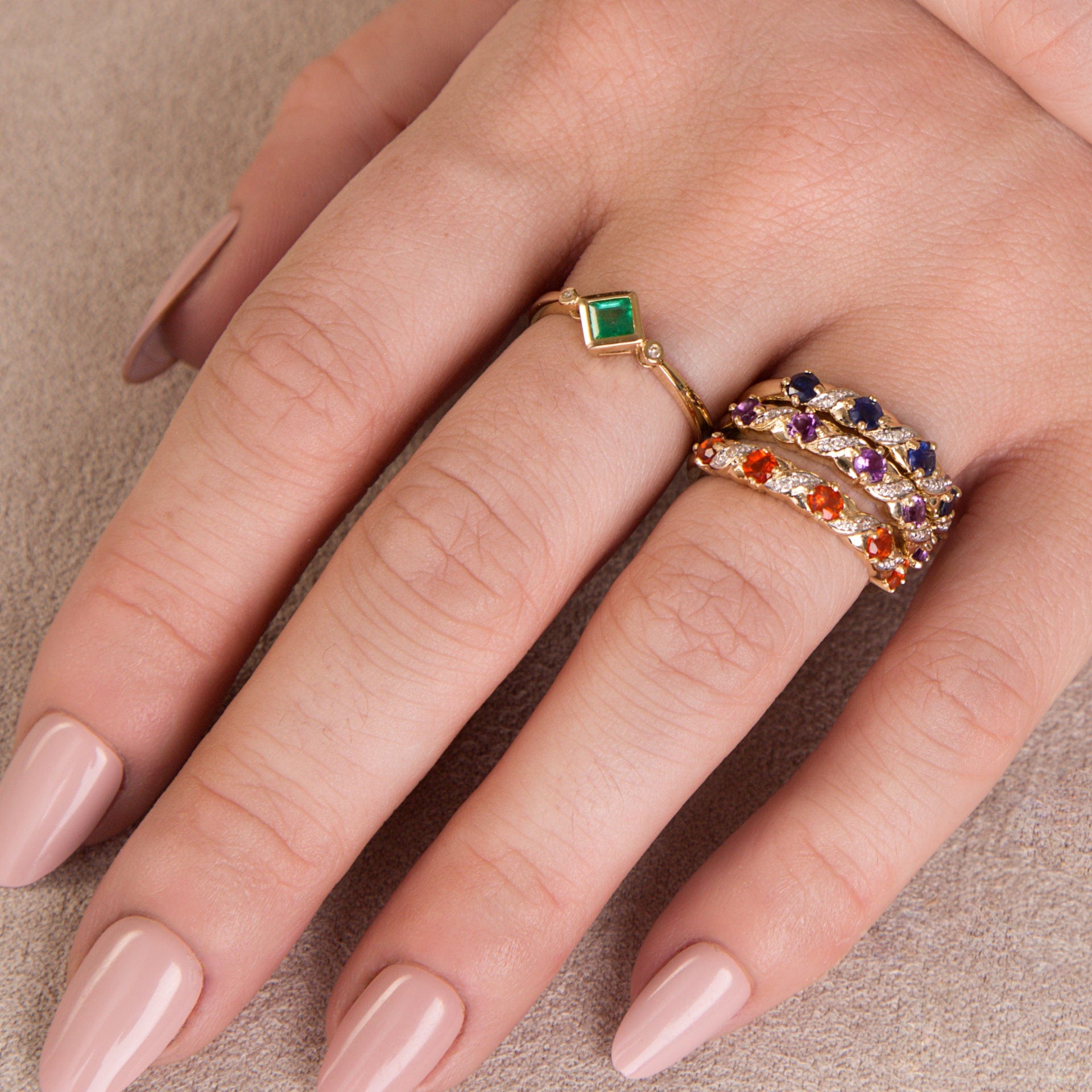 Classic Art Nouveau Style Sapphire & Diamond Half Eternity Ring